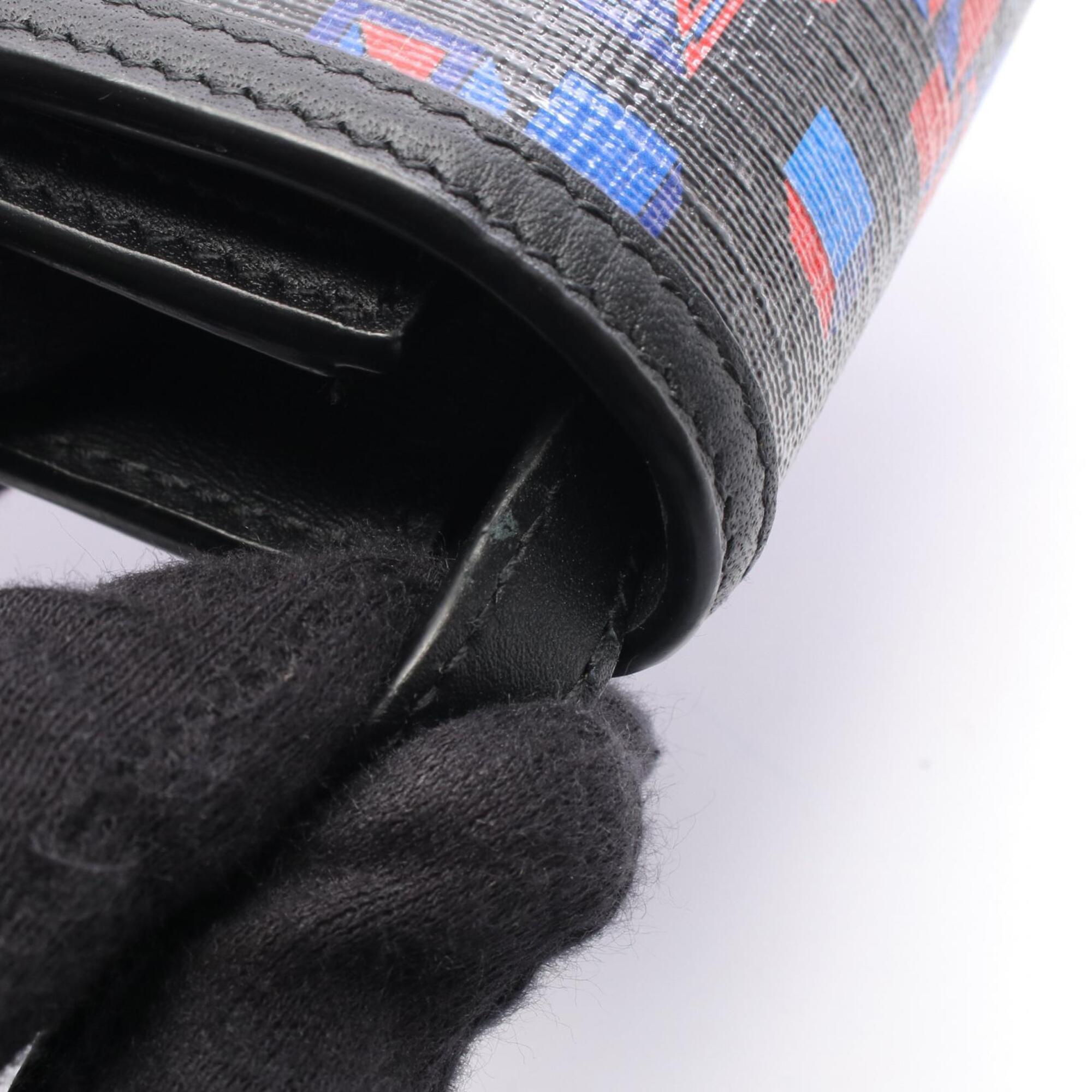 Gucci Black Blue Red Color Coated Canvas Leather Handbag Shoulder Bag (Pre-Owned)