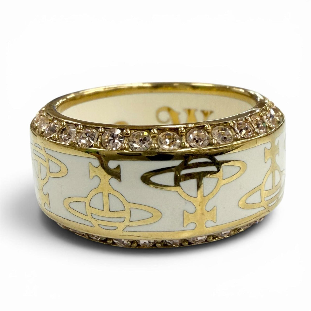 Vivienne Westwood Gold White Rhinestone Band Ring (Pre-Owned)