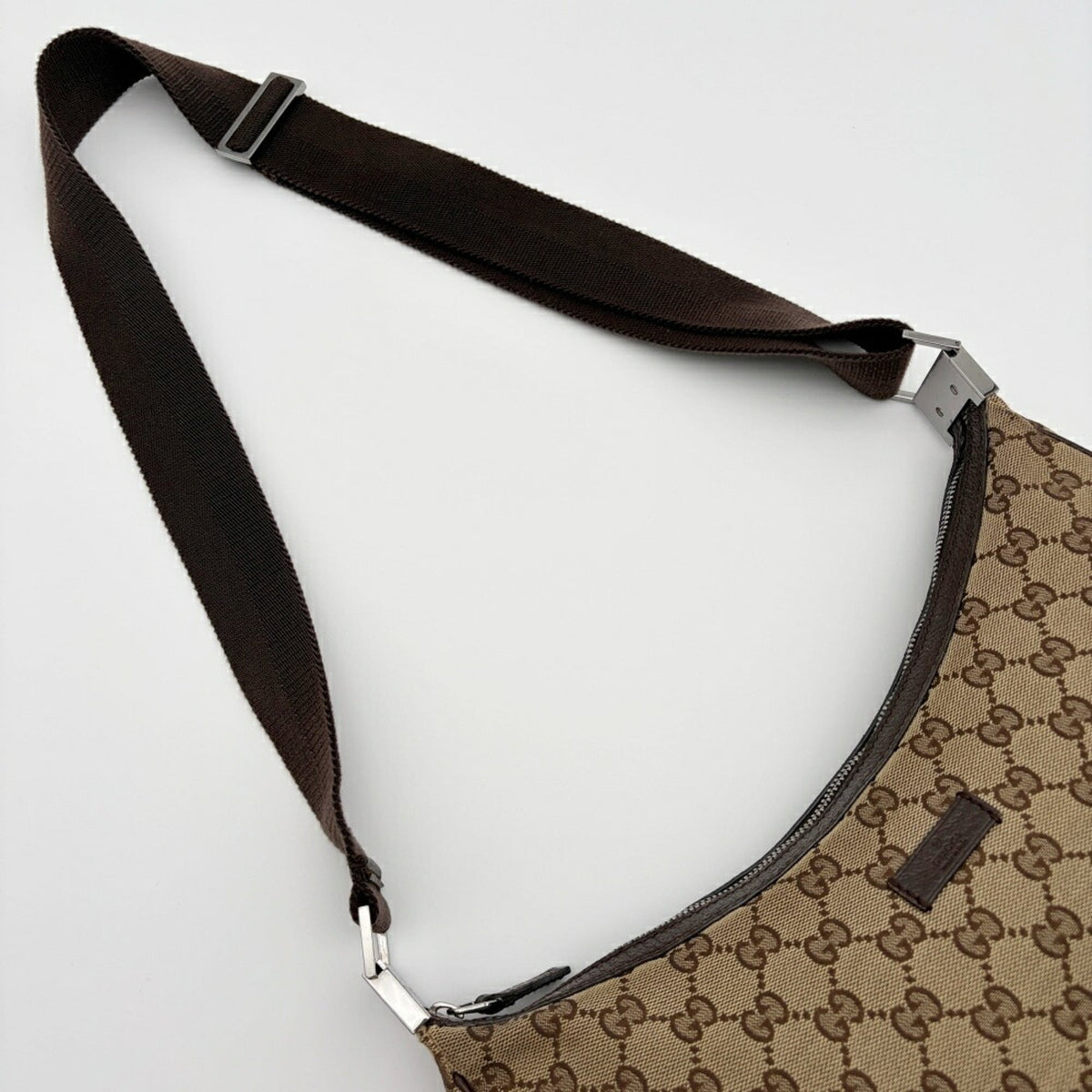 Gucci Beige Brown Canvas Leather Shoulder Bag (Pre-Owned)