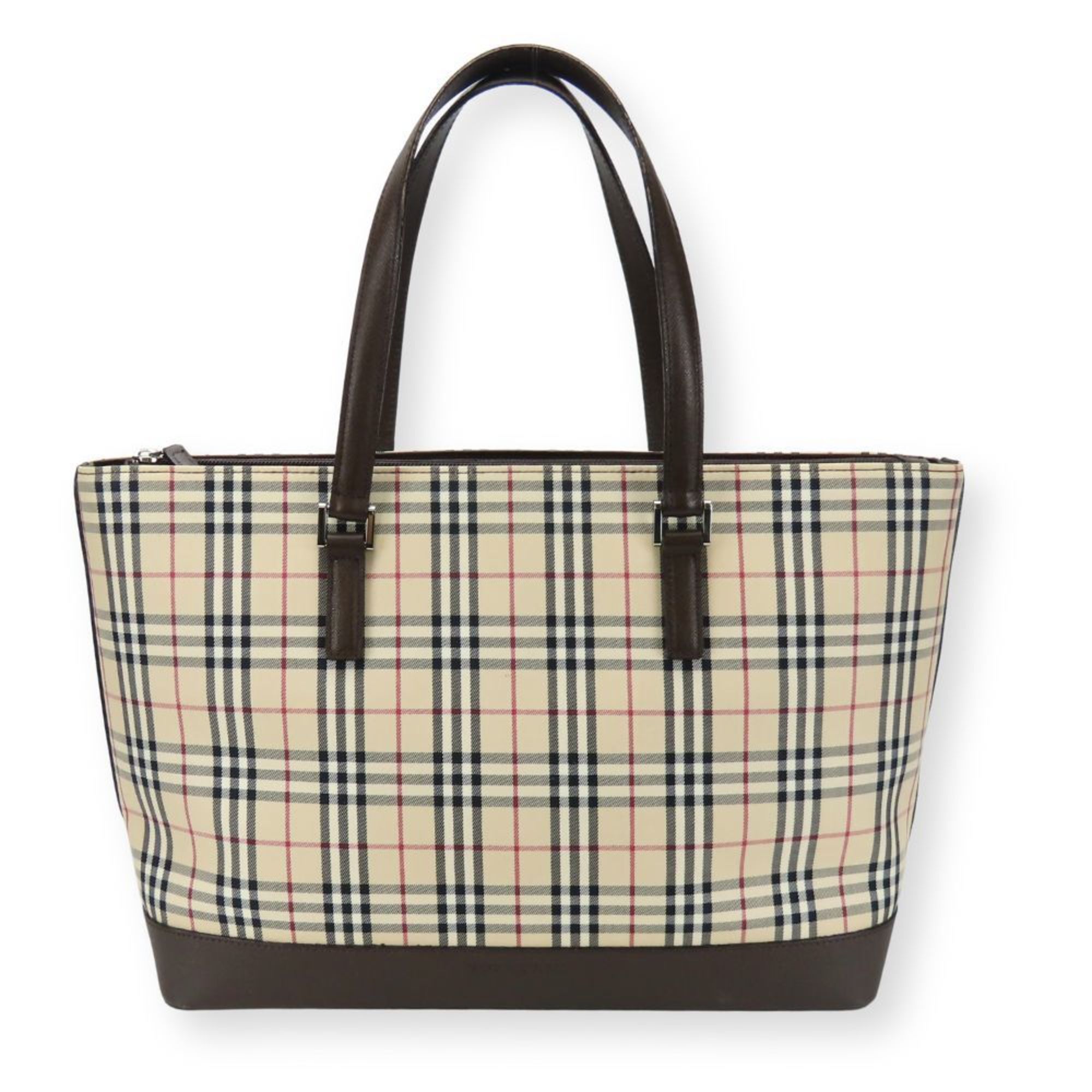 Burberry Beige Brown Canvas Leather Tote Bag (Pre-Owned)