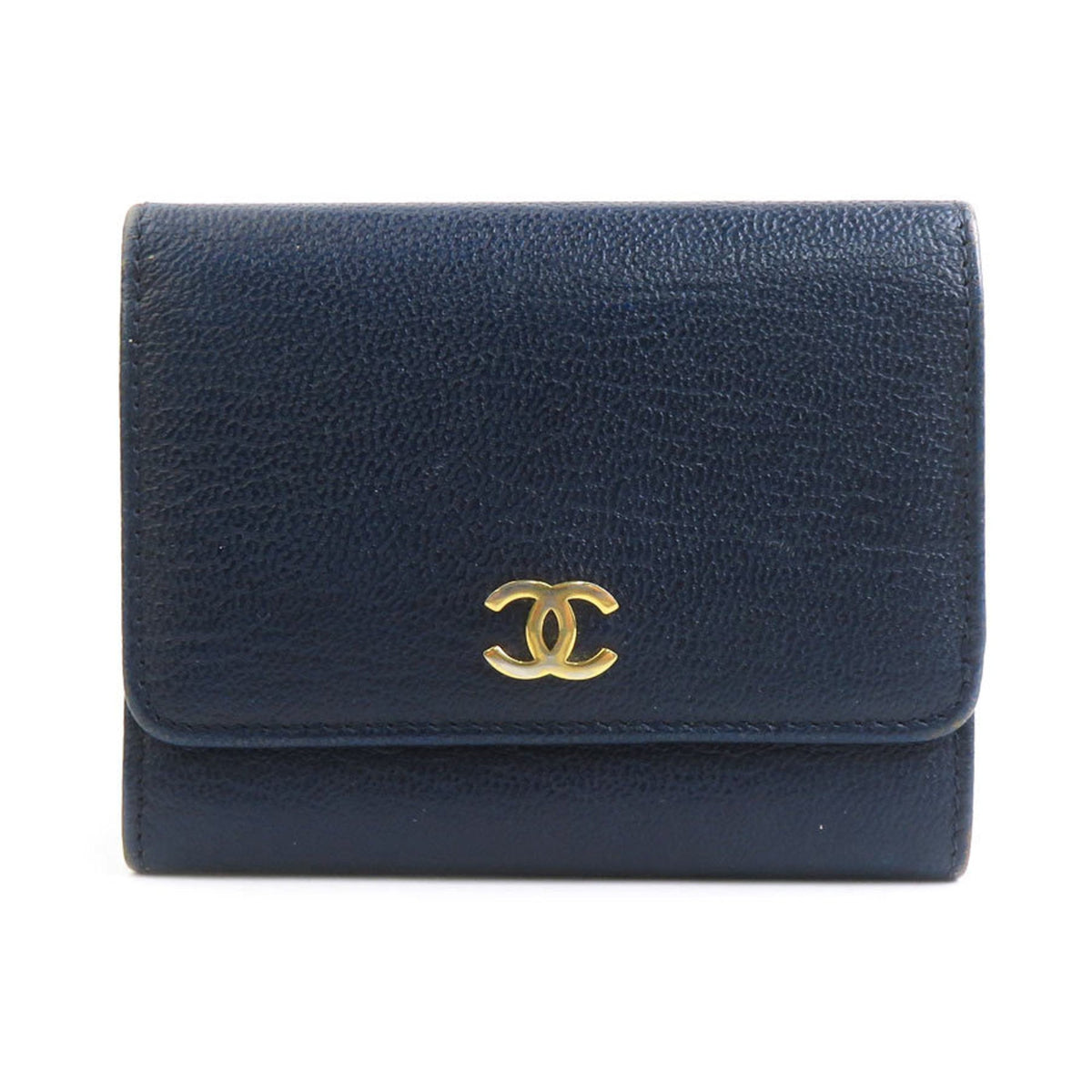 Chanel Navy Leather Wallet (Tri-Fold) (Pre-Owned)