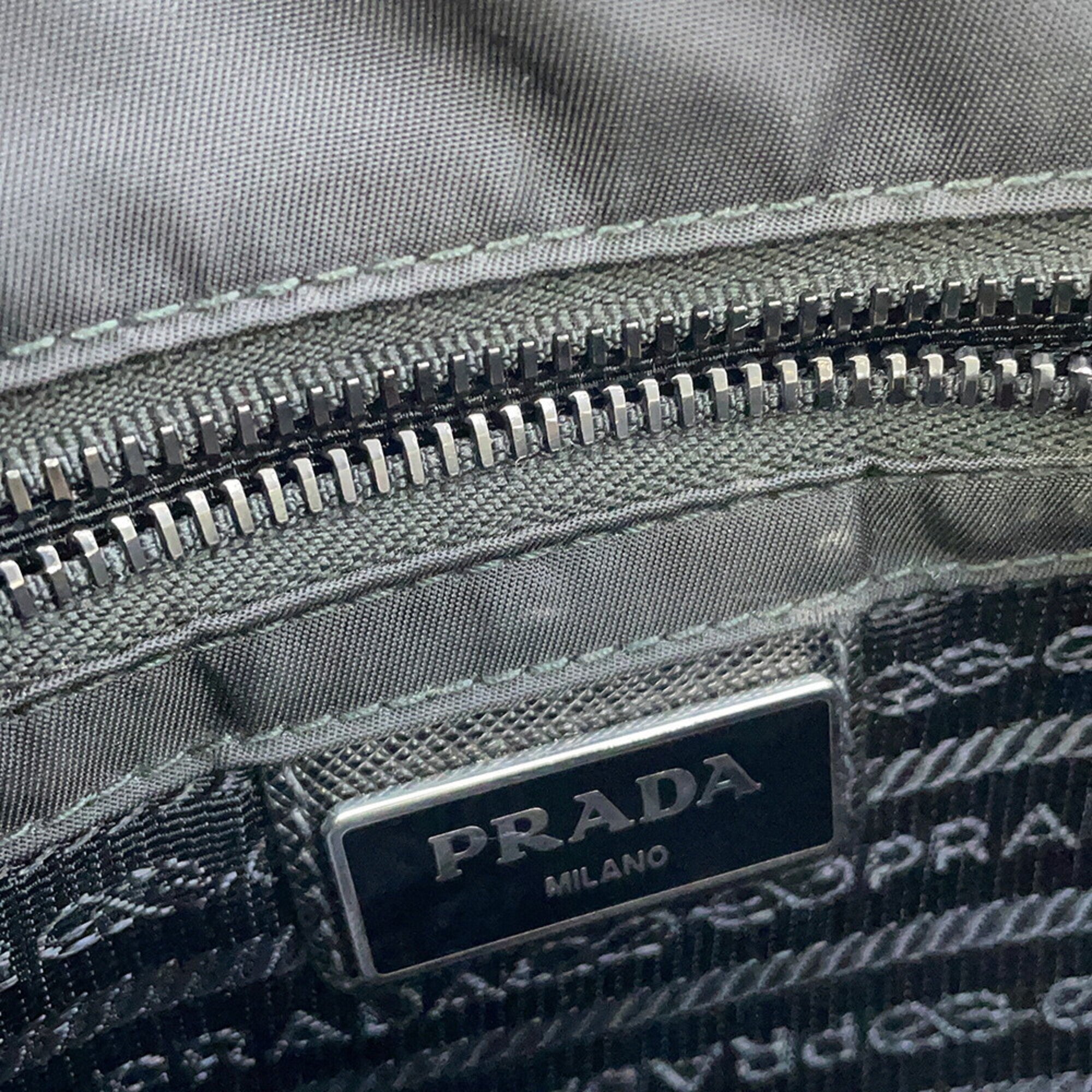 Prada Black Gray Brown Nylon Leather Handbag Shoulder Bag (Pre-Owned)