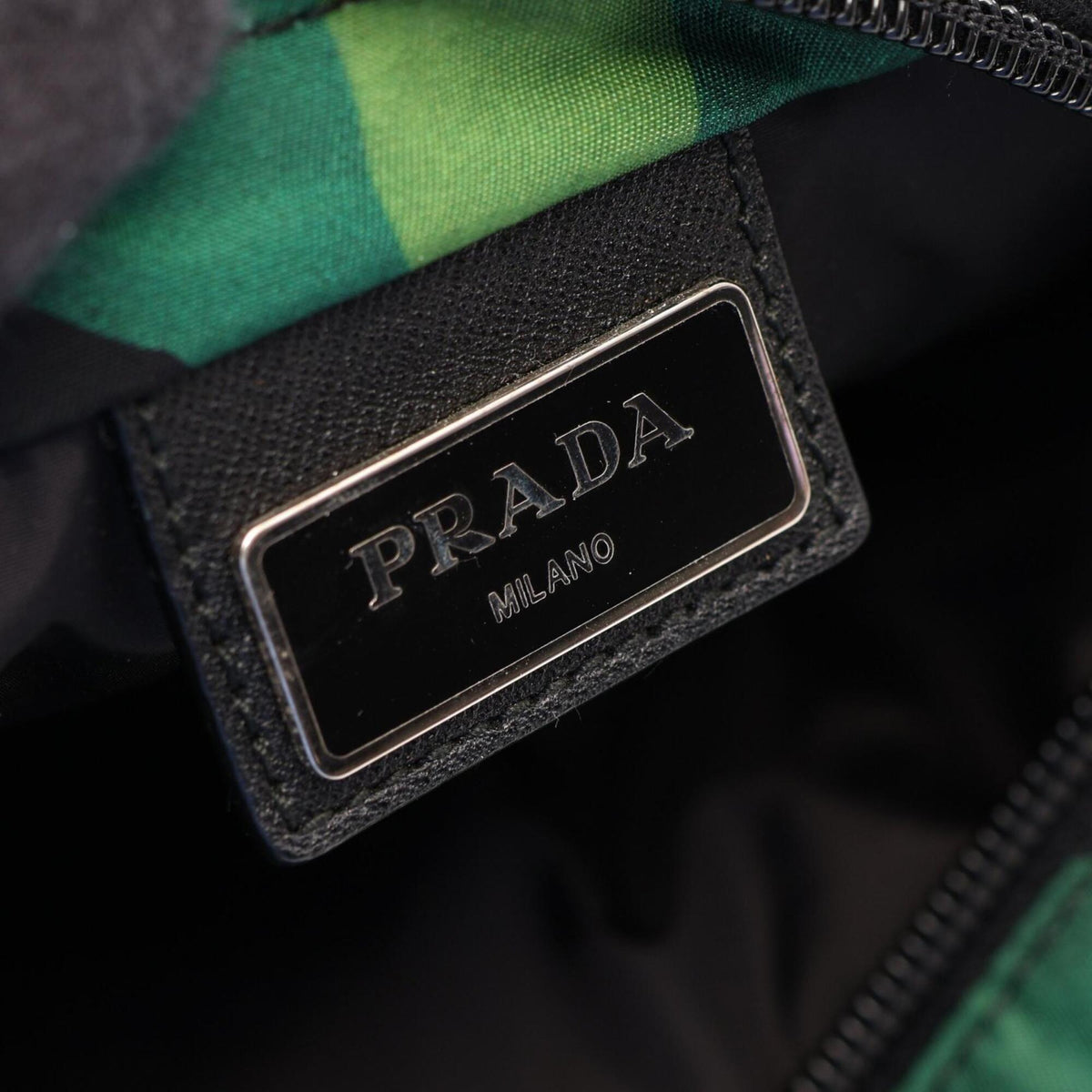 Prada Black Green Nylon Leather Handbag Shoulder Bag (Pre-Owned)