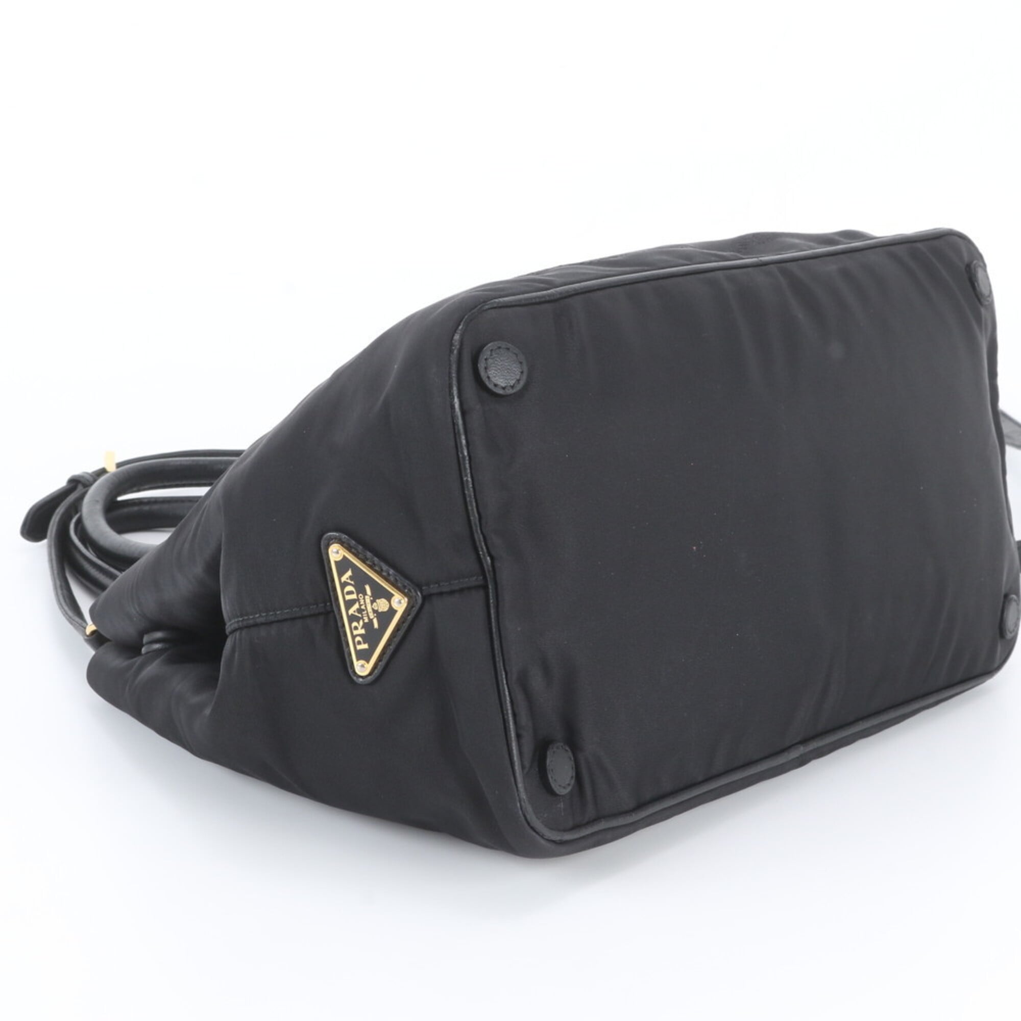 Prada Black Leather Nylon Shoulder Bag Tote Bag (Pre-Owned)
