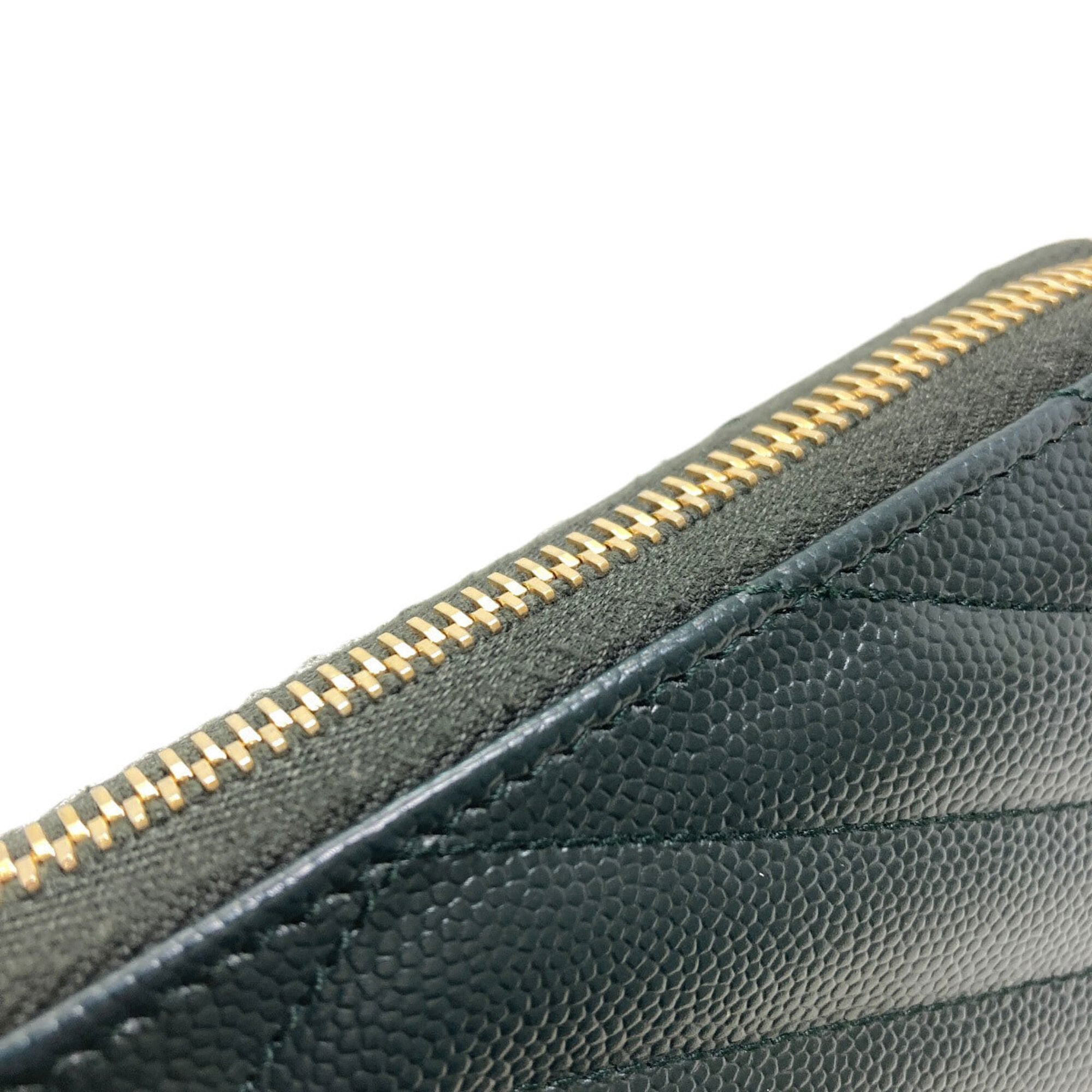 Saint Laurent Dark Green Leather Long Wallet (Bi-Fold) (Pre-Owned)