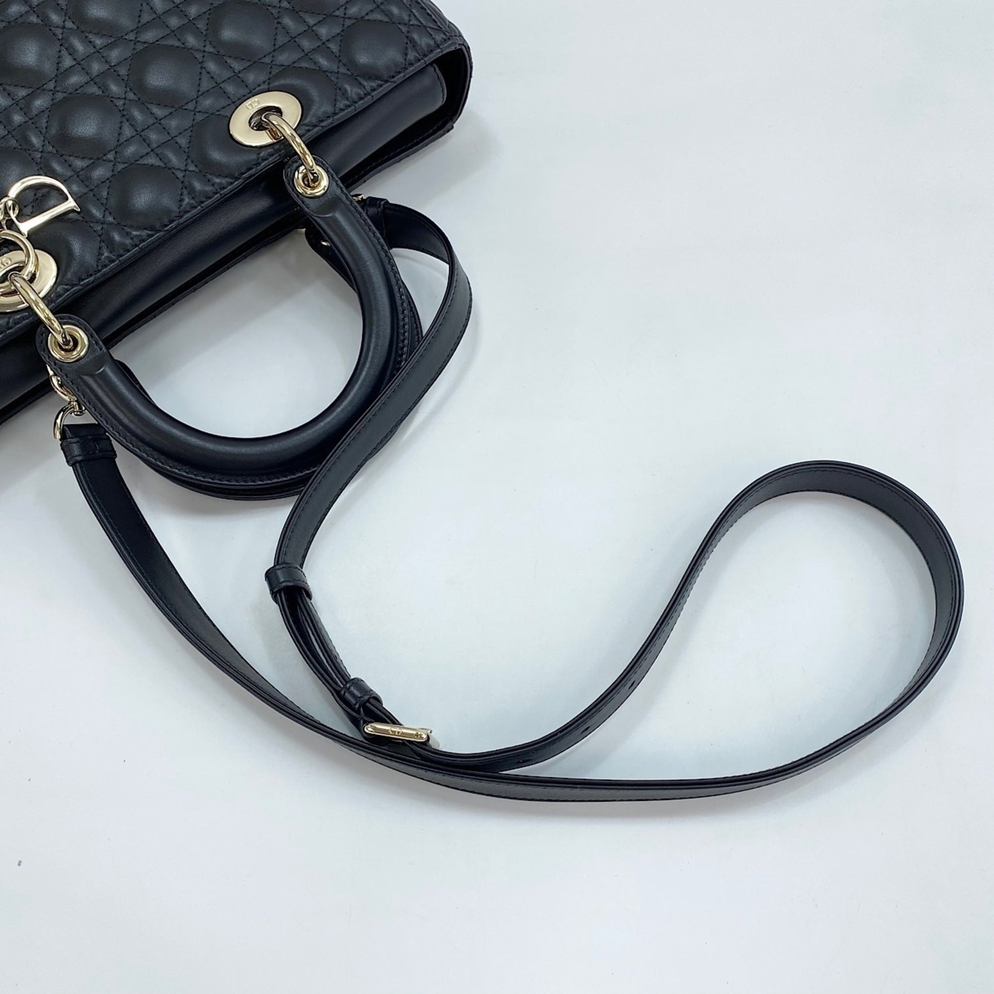 Christian Dior Lady Dior Black Leather Handbag (Pre-Owned)