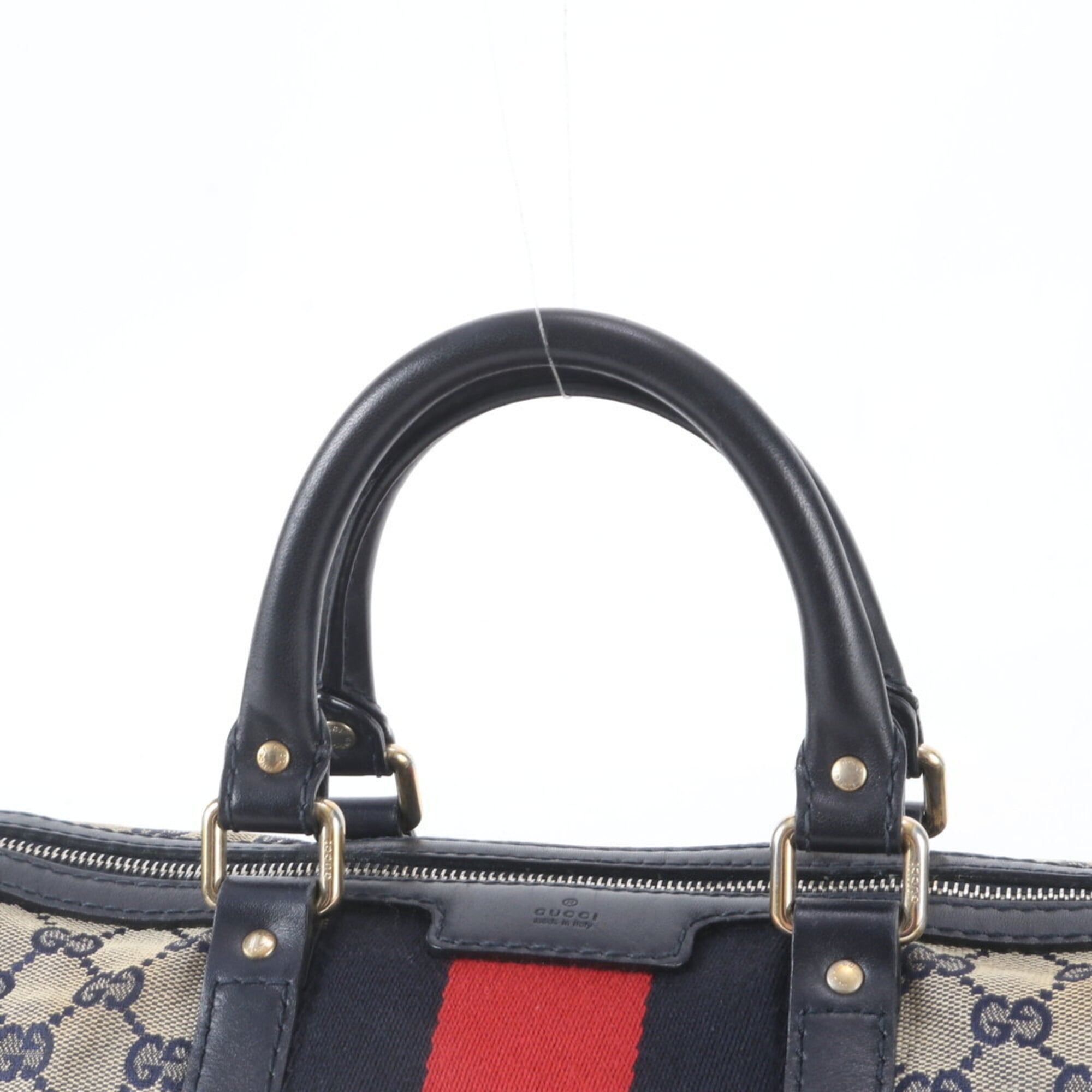Gucci Gray Navy Leather Canvas Handbag Tote Bag (Pre-Owned)
