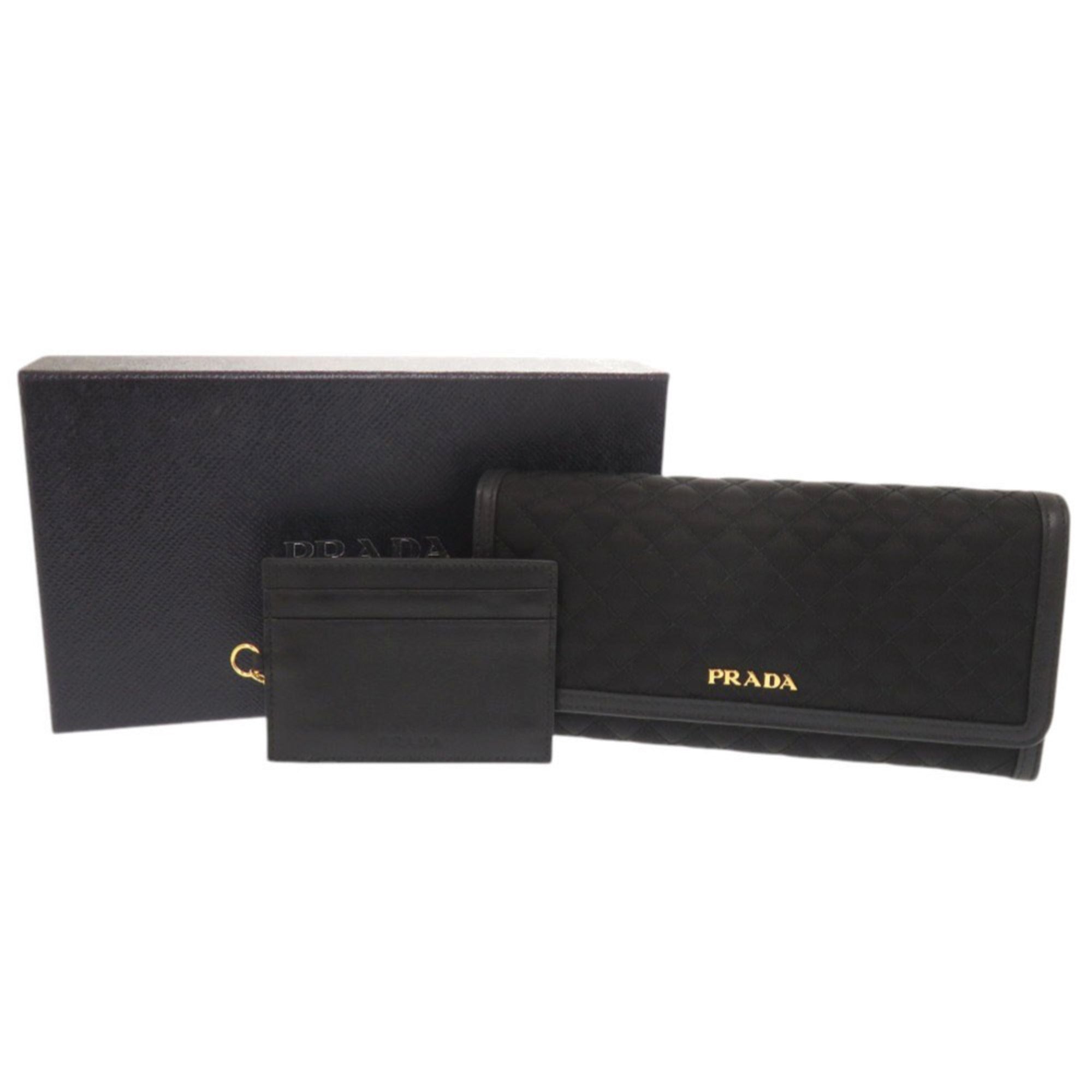 Prada Black Nylon Leather Long Wallet (Bi-Fold) (Pre-Owned)