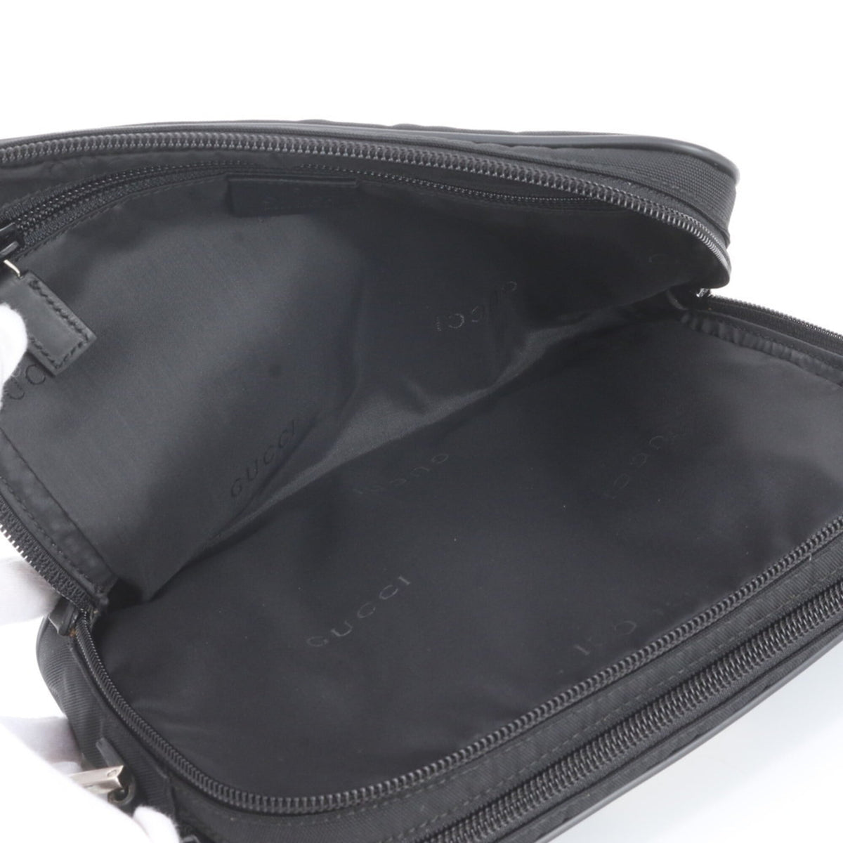 Gucci Black Leather Canvas Clutch Bag Pouch (Pre-Owned)