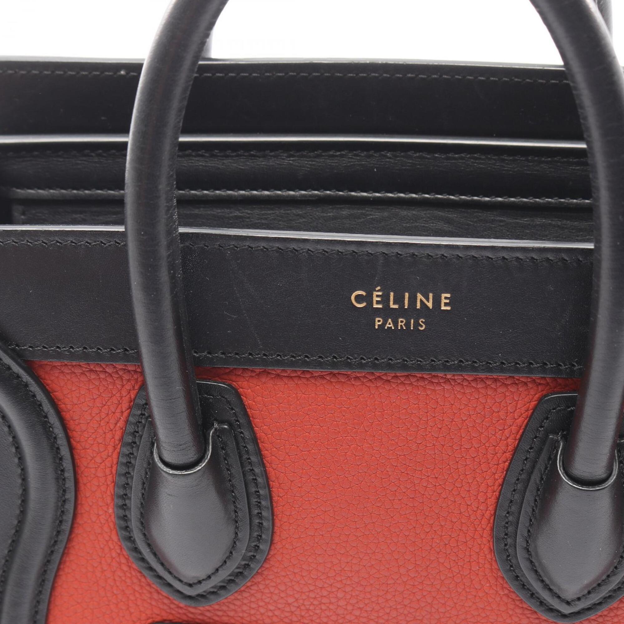 Celine Black Brown Red Color Leather Handbag (Pre-Owned)