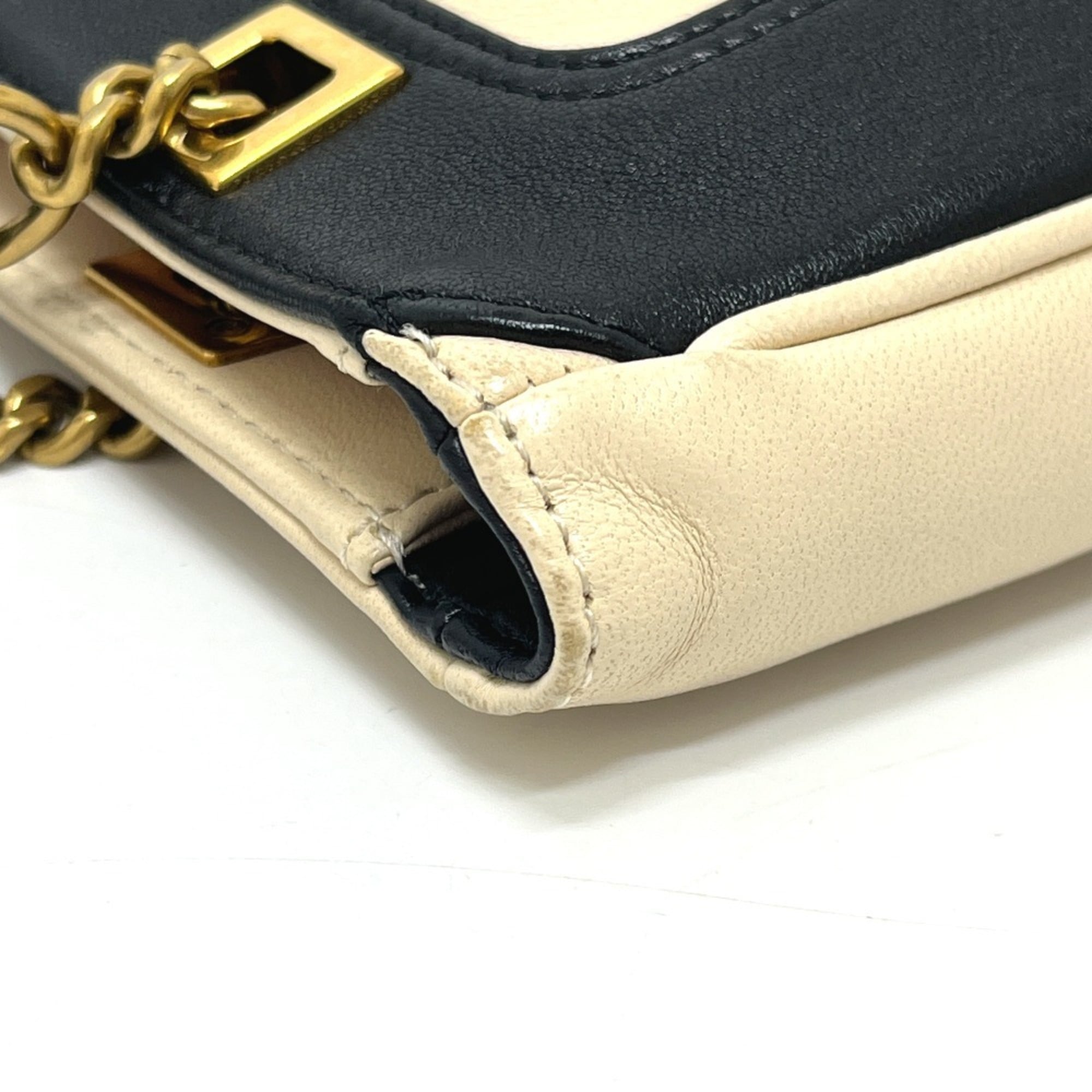 Valentino Beige Black Leather Handbag Shoulder Bag (Pre-Owned)