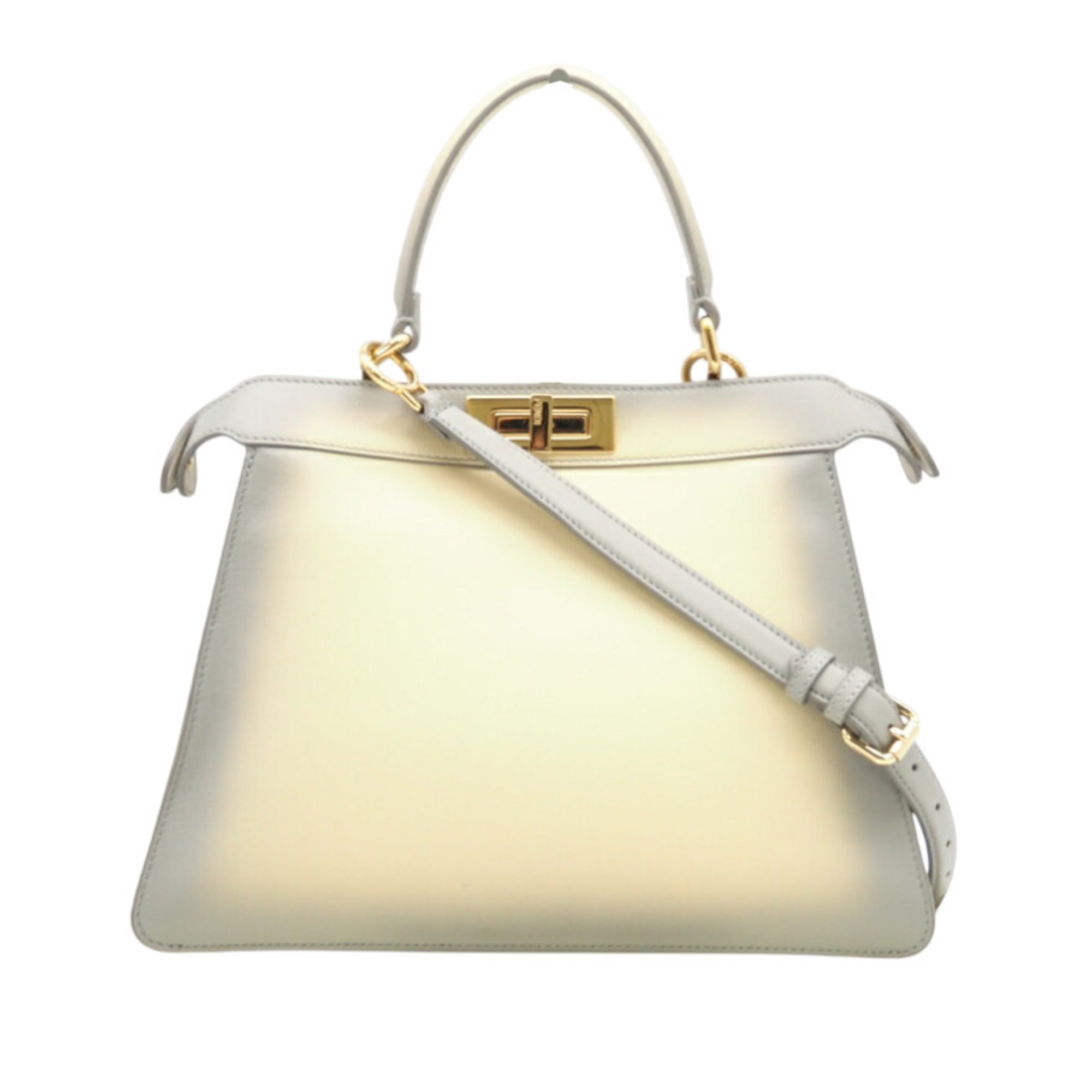 Fendi Cream Gray Leather Shoulder Bag (Pre-Owned)