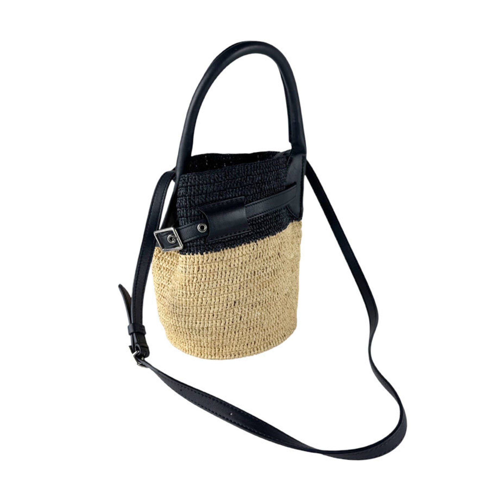 Celine Black Raffia Leather Handbag Shoulder Bag (Pre-Owned)