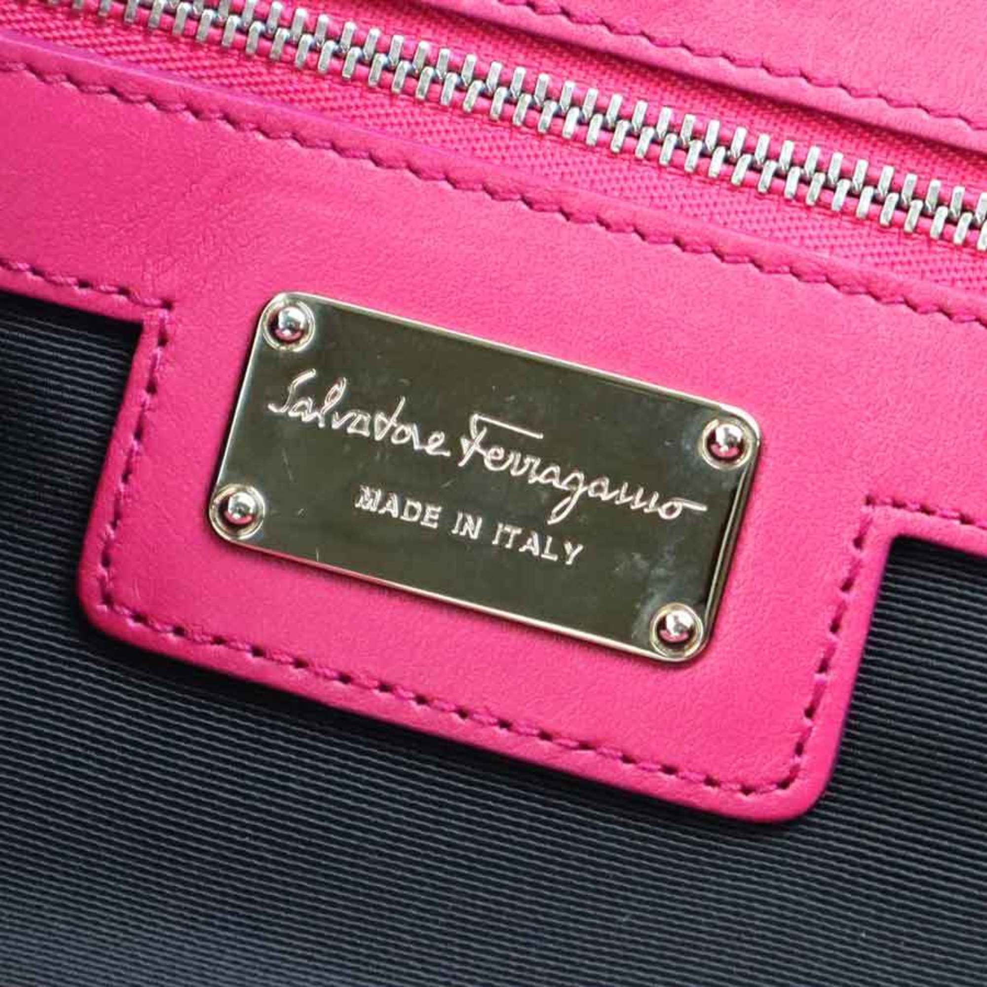 Salvatore Ferragamo Black Pink Nylon Leather Handbag Shoulder Bag (Pre-Owned)