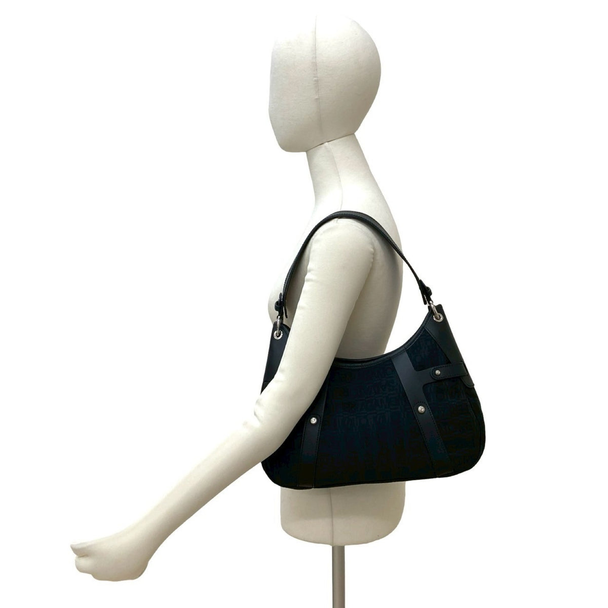 Salvatore Ferragamo Black Leather Canvas Shoulder Bag (Pre-Owned)