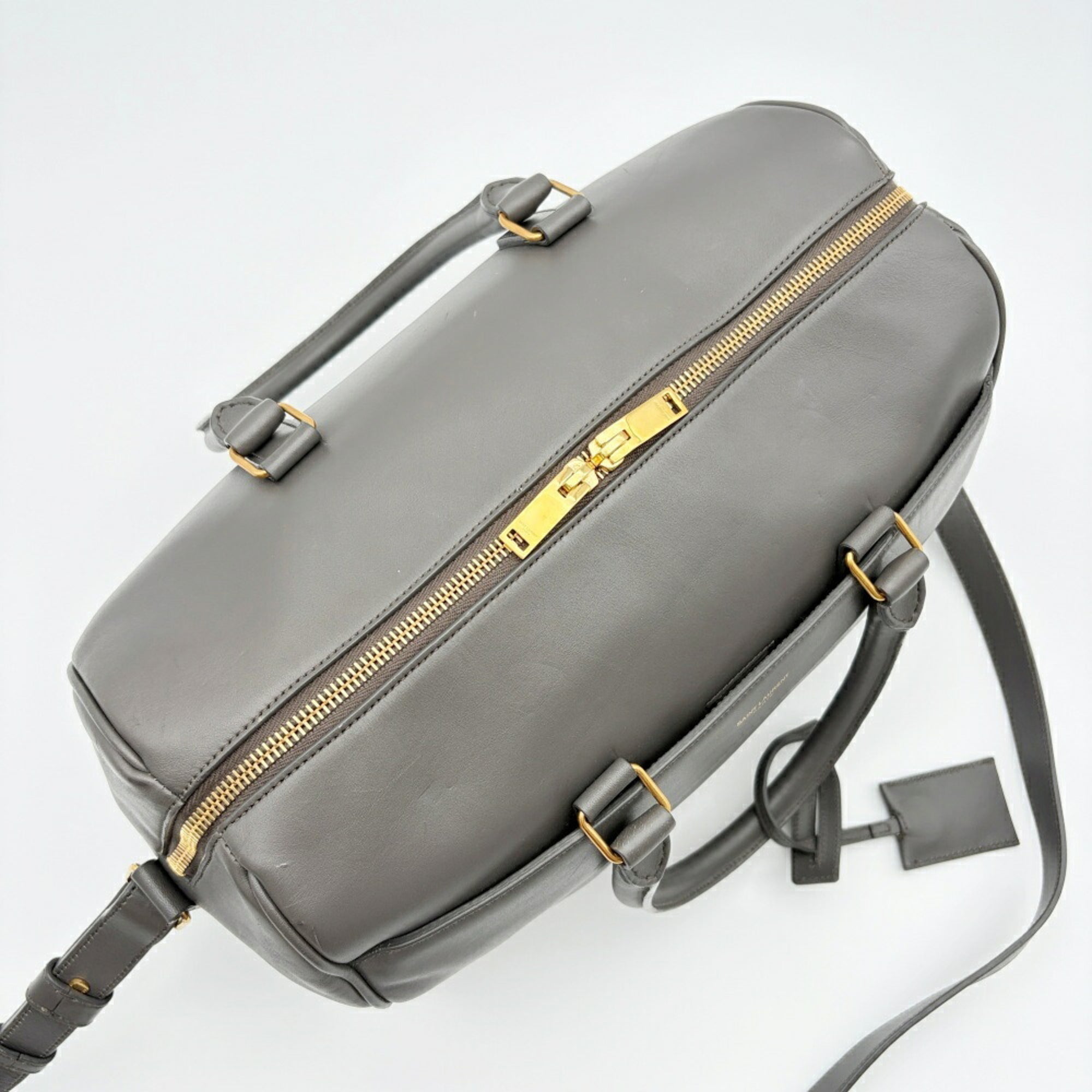 Saint Laurent Gray Leather Suede Boston Bag Shoulder Bag (Pre-Owned)