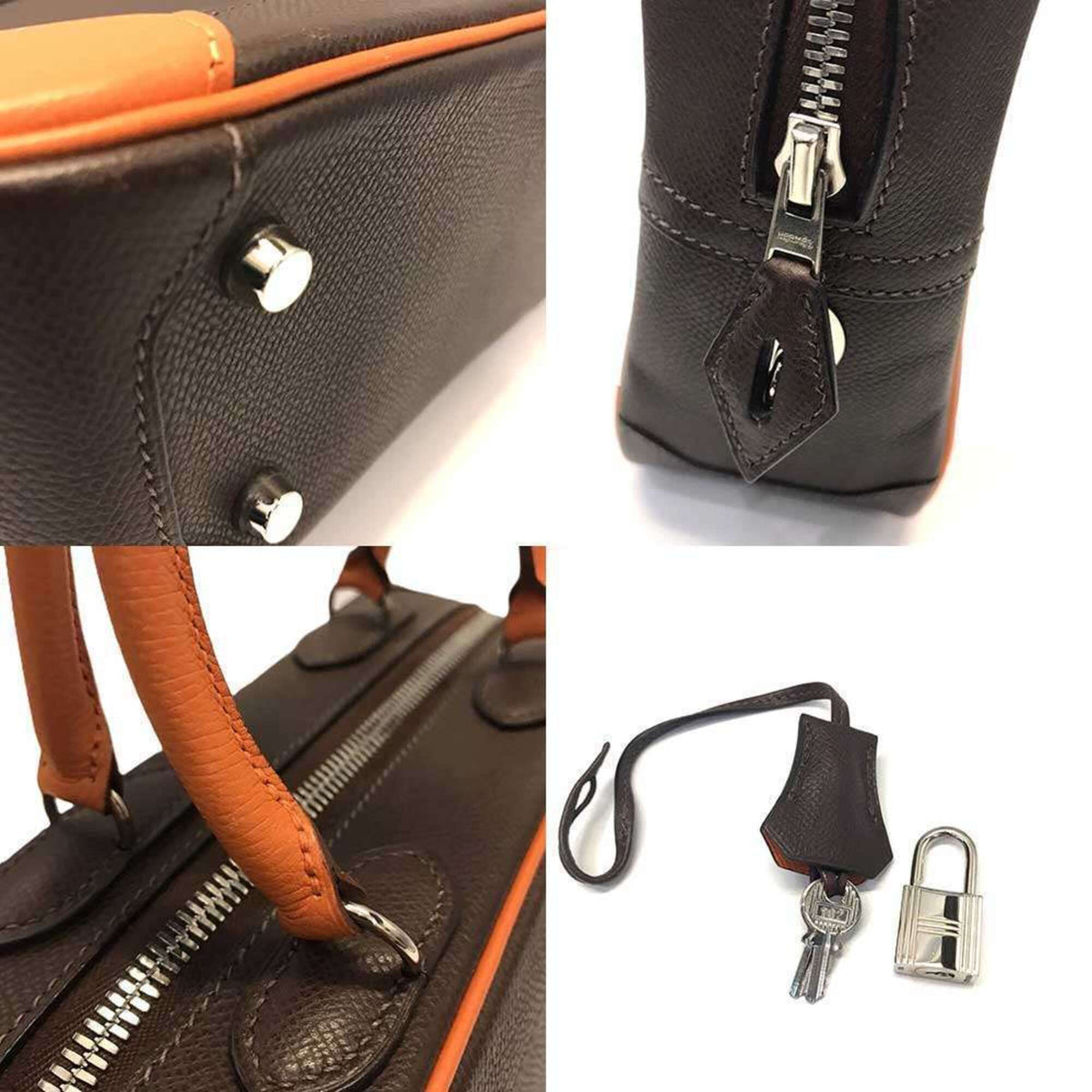 Hermes Dark Brown Orange Epsom Leather Handbag Pouch (Pre-Owned)
