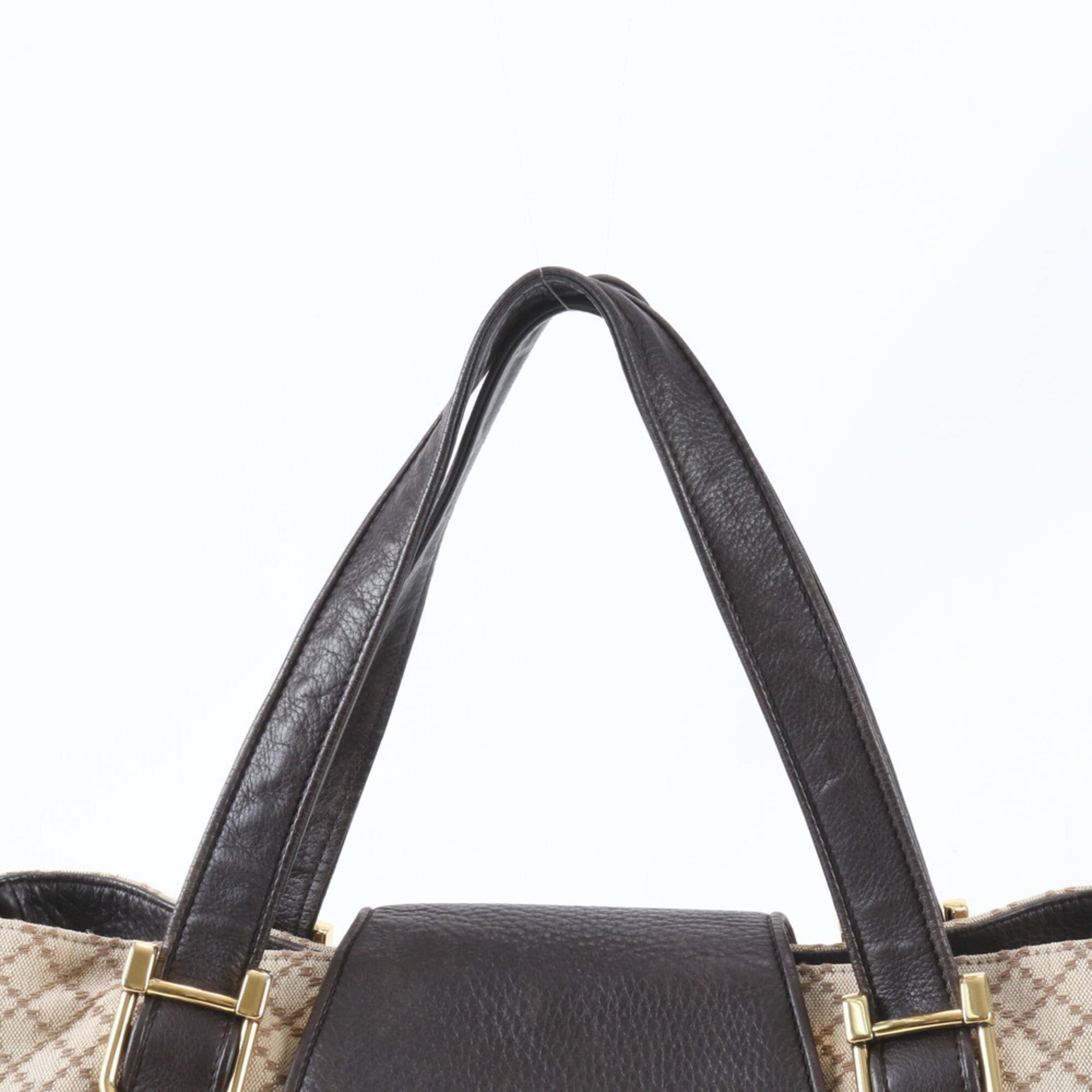 Gucci Beige Brown Leather Canvas Handbag Shoulder Bag Tote Bag (Pre-Owned)