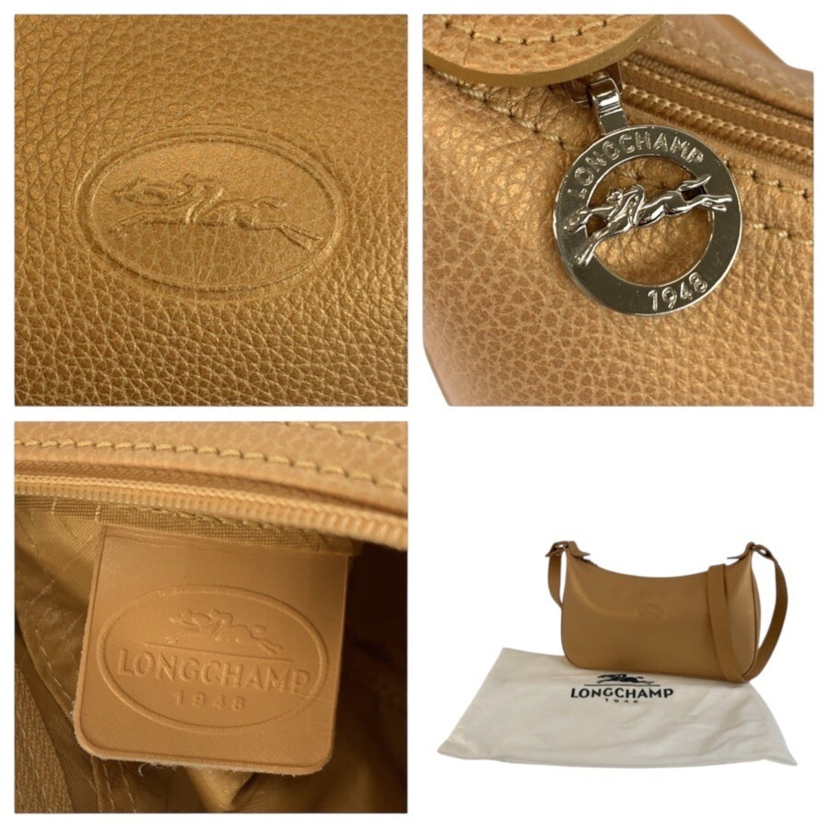 Longchamp Beige Leather Pochette Shoulder Bag (Pre-Owned)