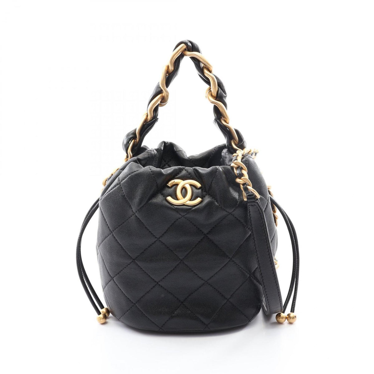 Chanel Black Leather Handbag Shoulder Bag (Pre-Owned)