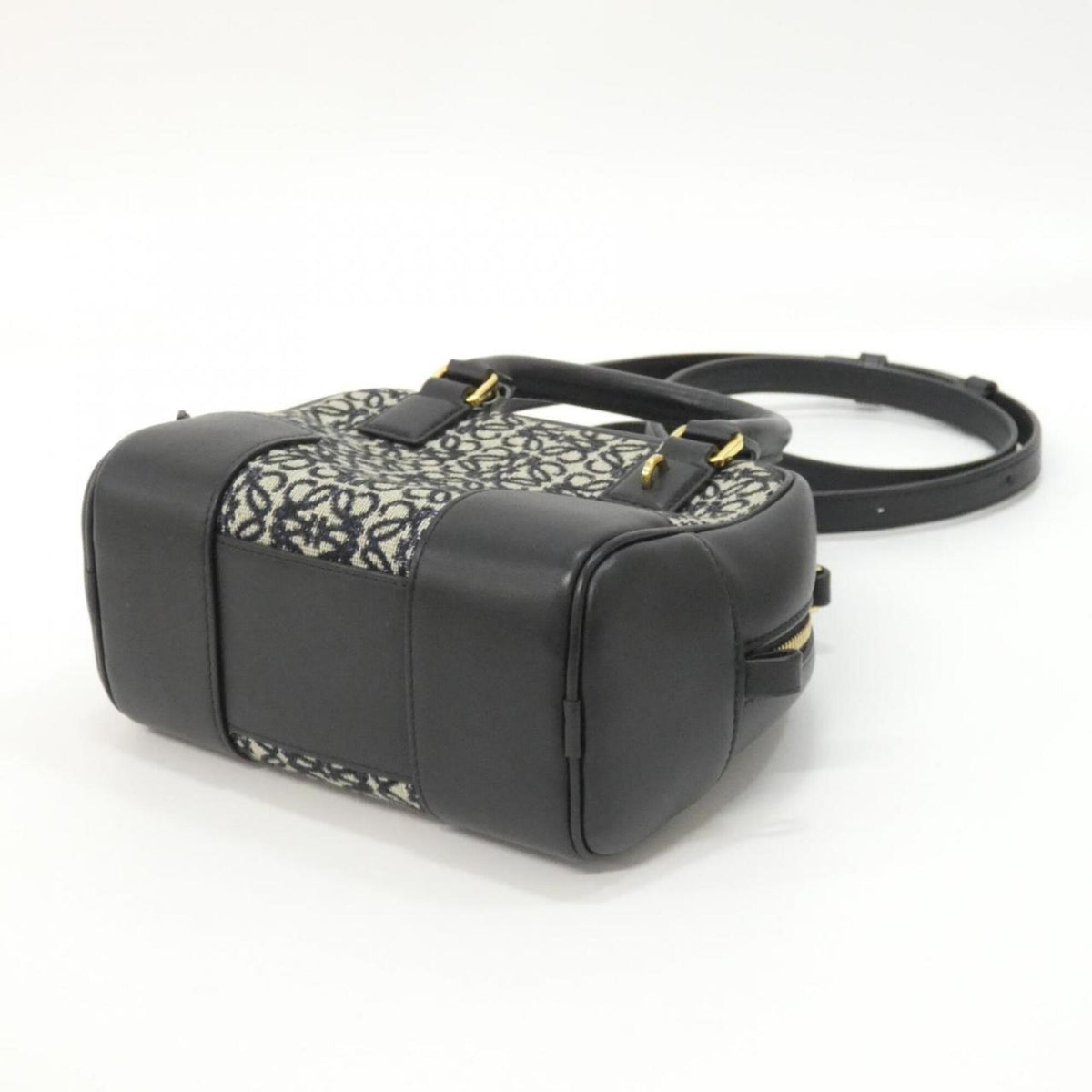 Loewe Amazona Black Navy Canvas Leather Handbag (Pre-Owned)