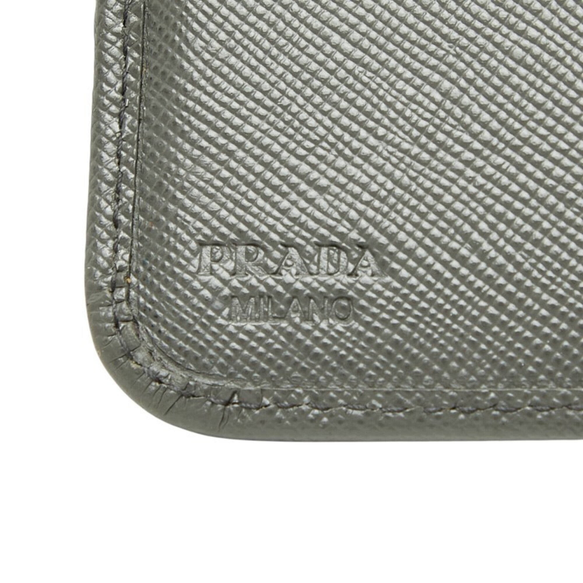 Prada Gray Saffiano Triangle Leather Long Wallet (Bi-Fold) (Pre-Owned)