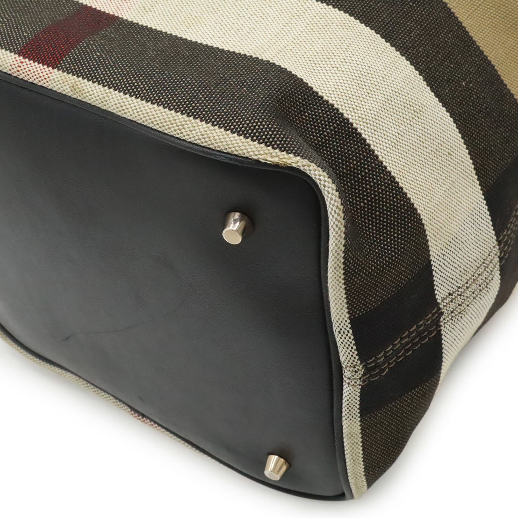Burberry Black Brown Red Color Canvas Leather Shoulder Bag (Pre-Owned)