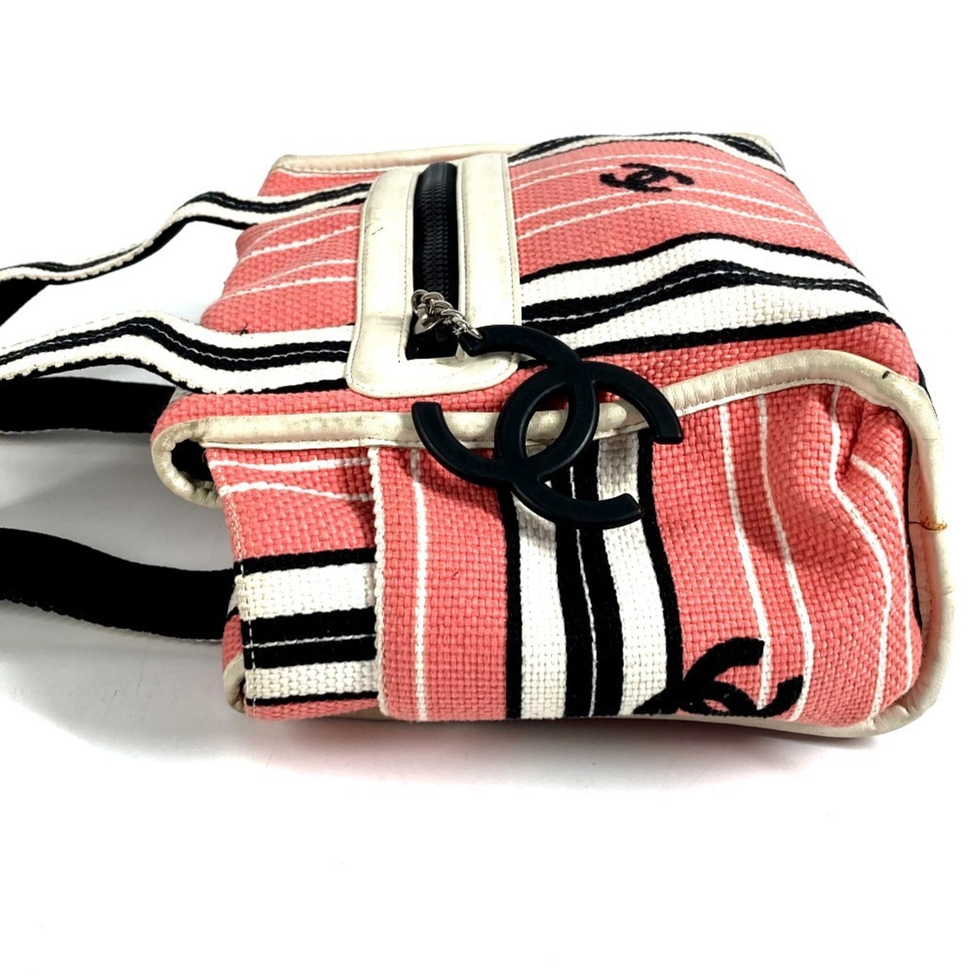 Chanel Black Pink White Canvas Leather Shoulder Bag Tote Bag (Pre-Owned)