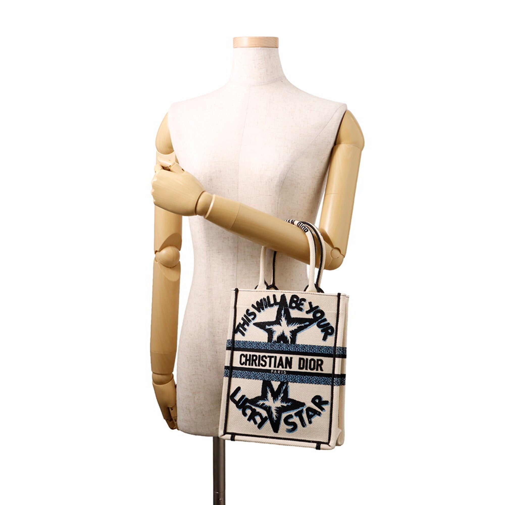 Christian Dior Black Blue White Canvas Handbag Tote Bag (Pre-Owned)