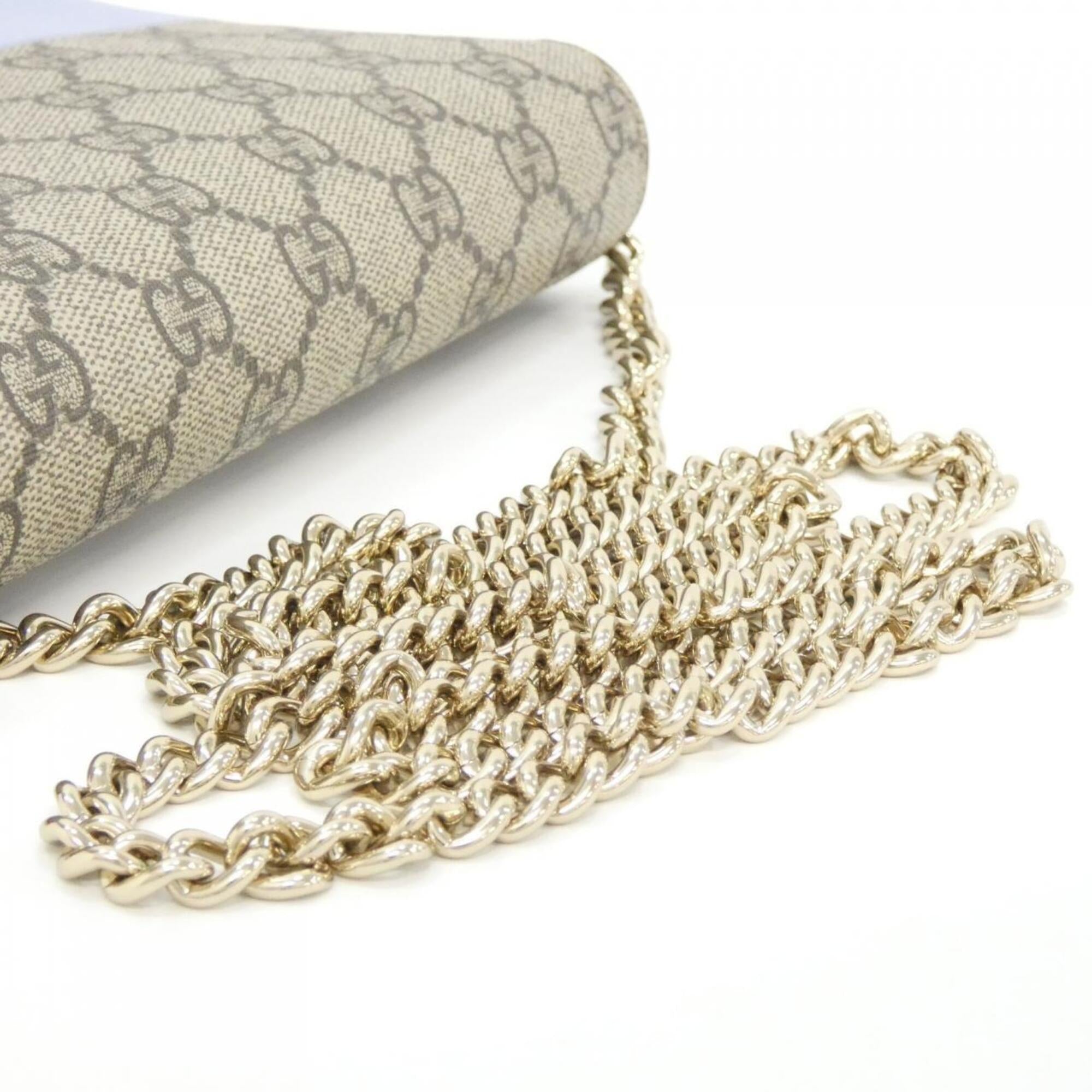 Gucci Beige Blue Green Gg Supreme Leather Chain/Shoulder Wallet (Pre-Owned)