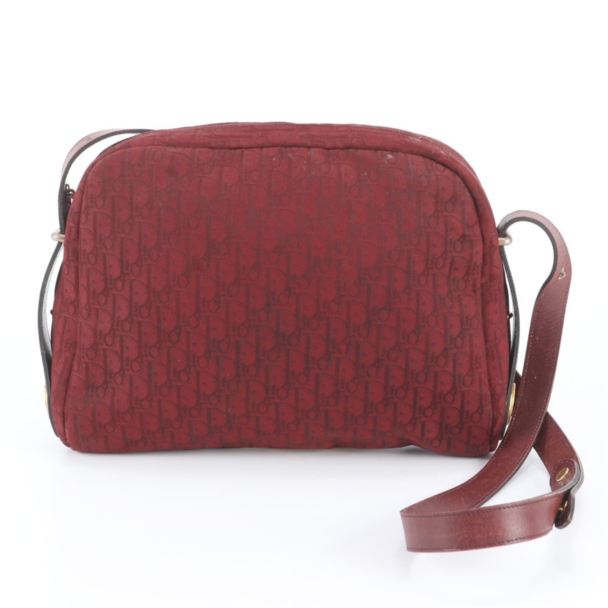 Christian Dior Red Color Wine Leather Canvas Crossbody Bag Shoulder Bag (Pre-Owned)