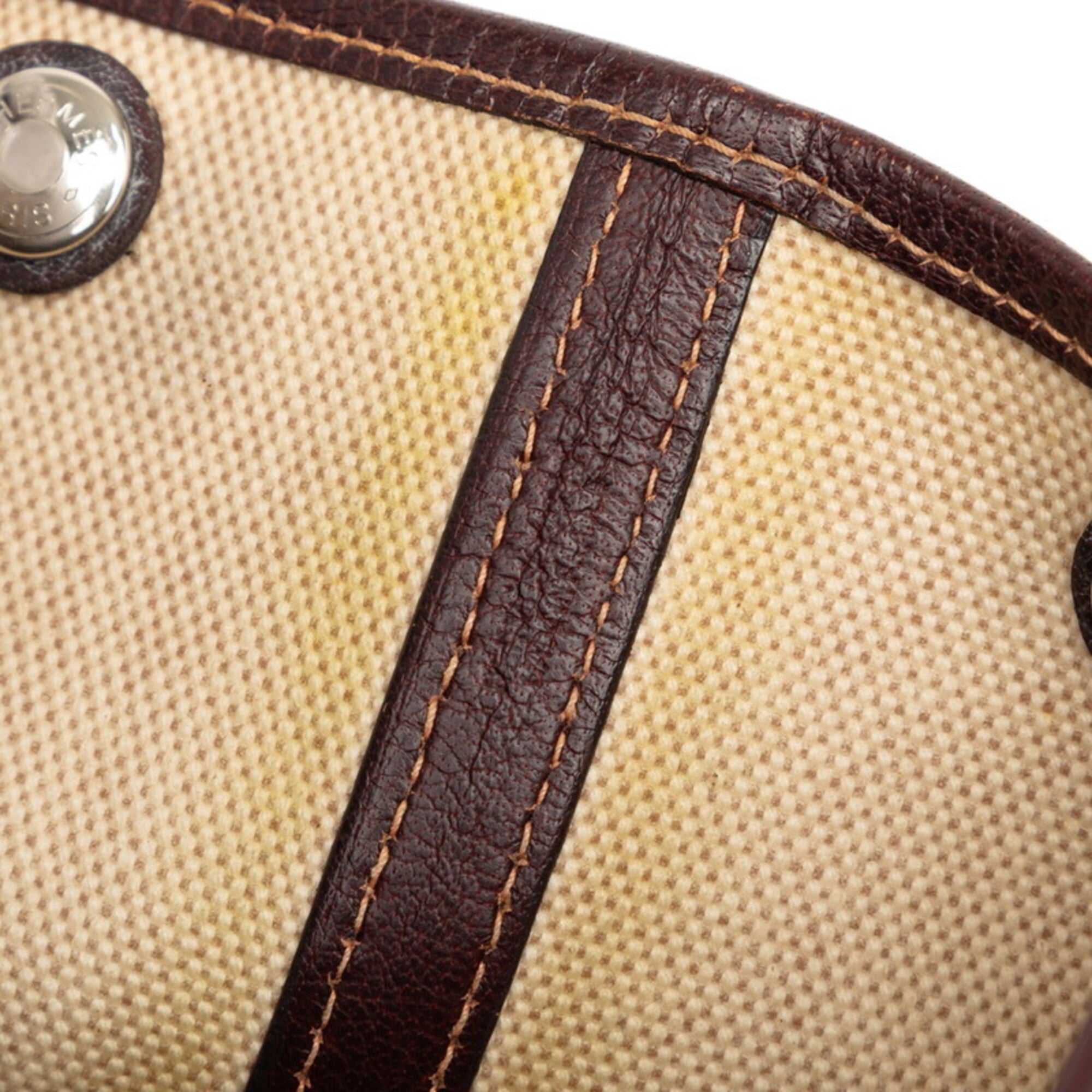 Hermes Garden Beige Brown Toile H Negonda Leather Handbag Tote Bag (Pre-Owned)