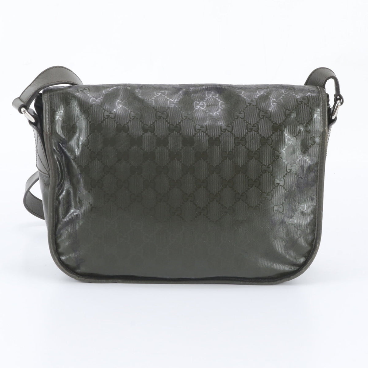 Gucci Green Khaki Leather Coated Canvas Messenger Bag Shoulder Bag Tote Bag (Pre-Owned)