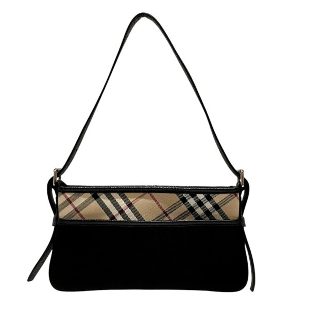 Burberry Beige Black Canvas Leather Handbag Shoulder Bag (Pre-Owned)