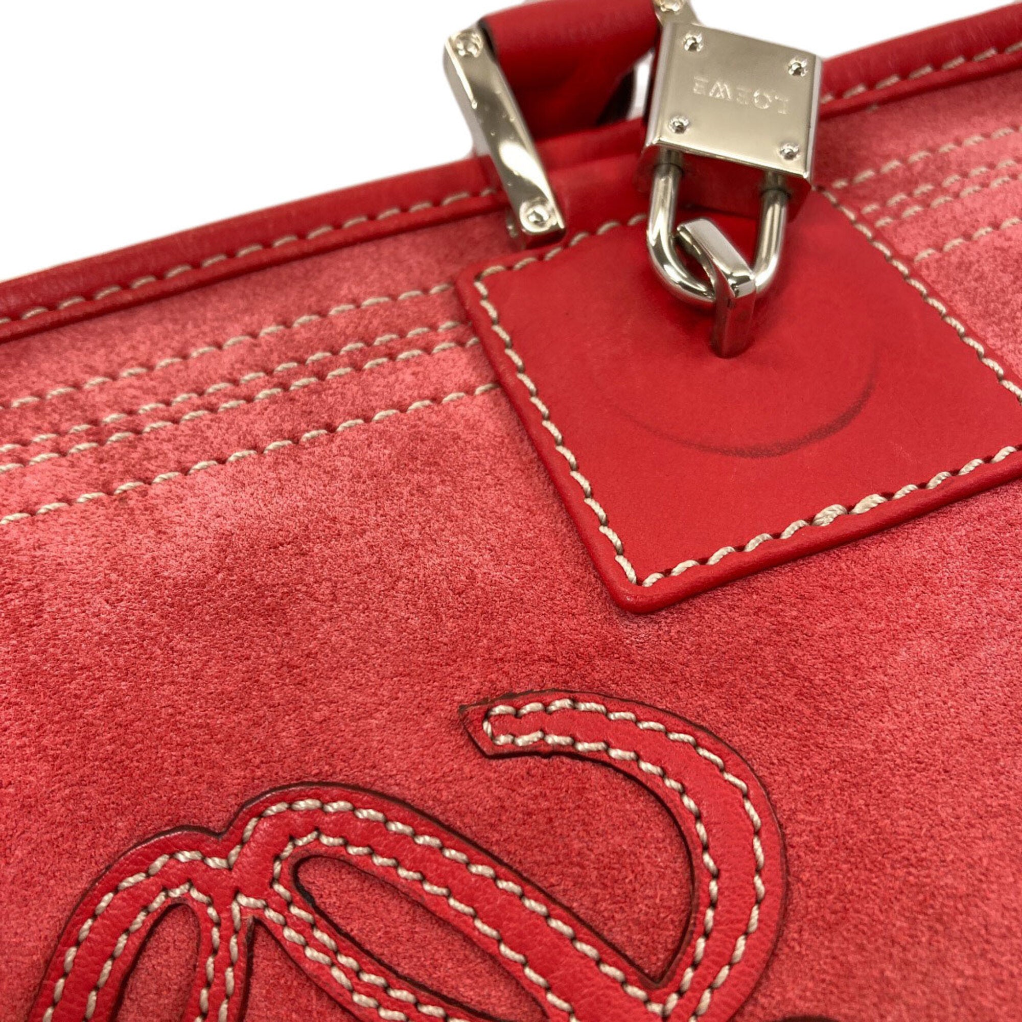 Loewe Red Color Suede Handbag (Pre-Owned)