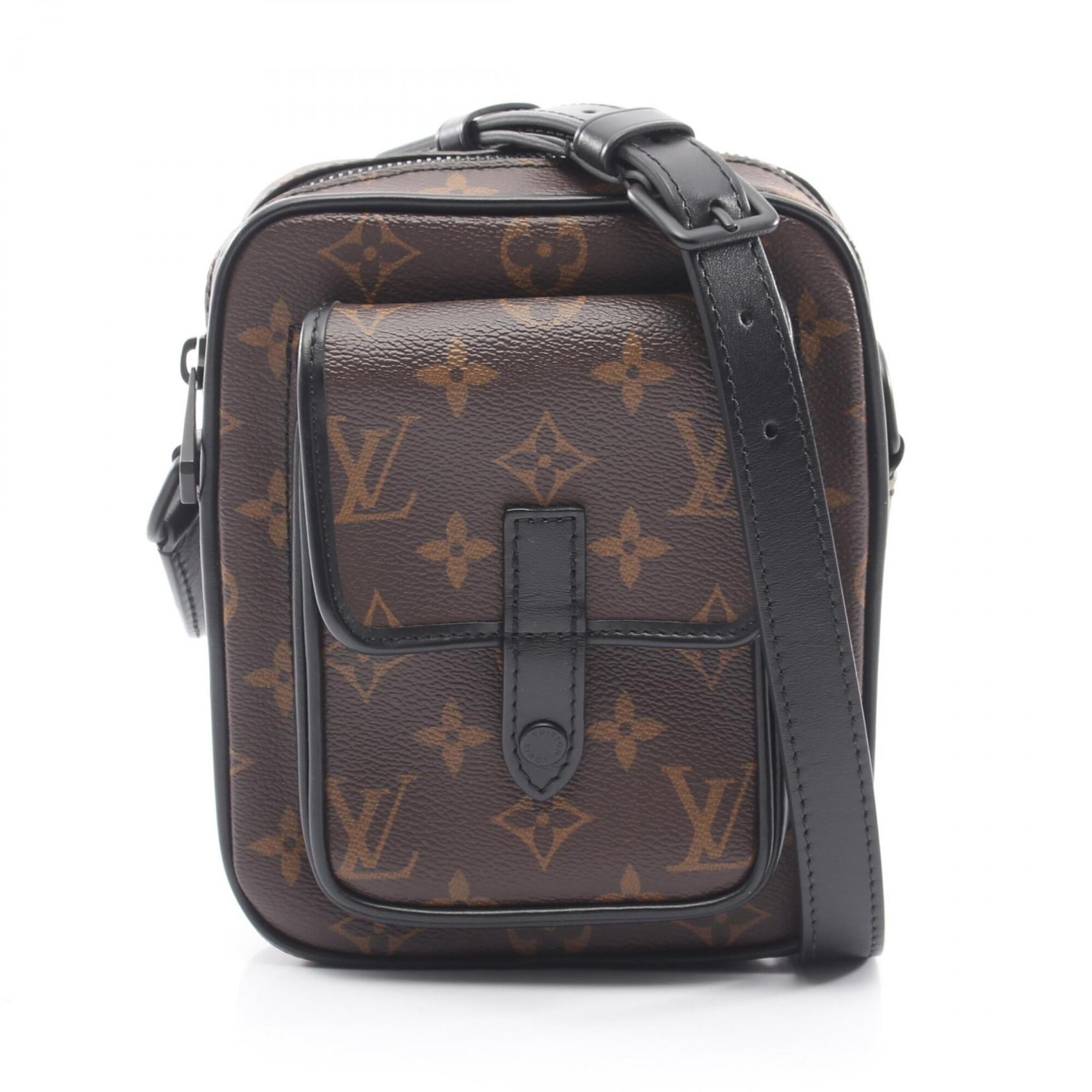 Louis Vuitton Black Brown Coated Canvas Leather Handbag Shoulder Bag (Pre-Owned)