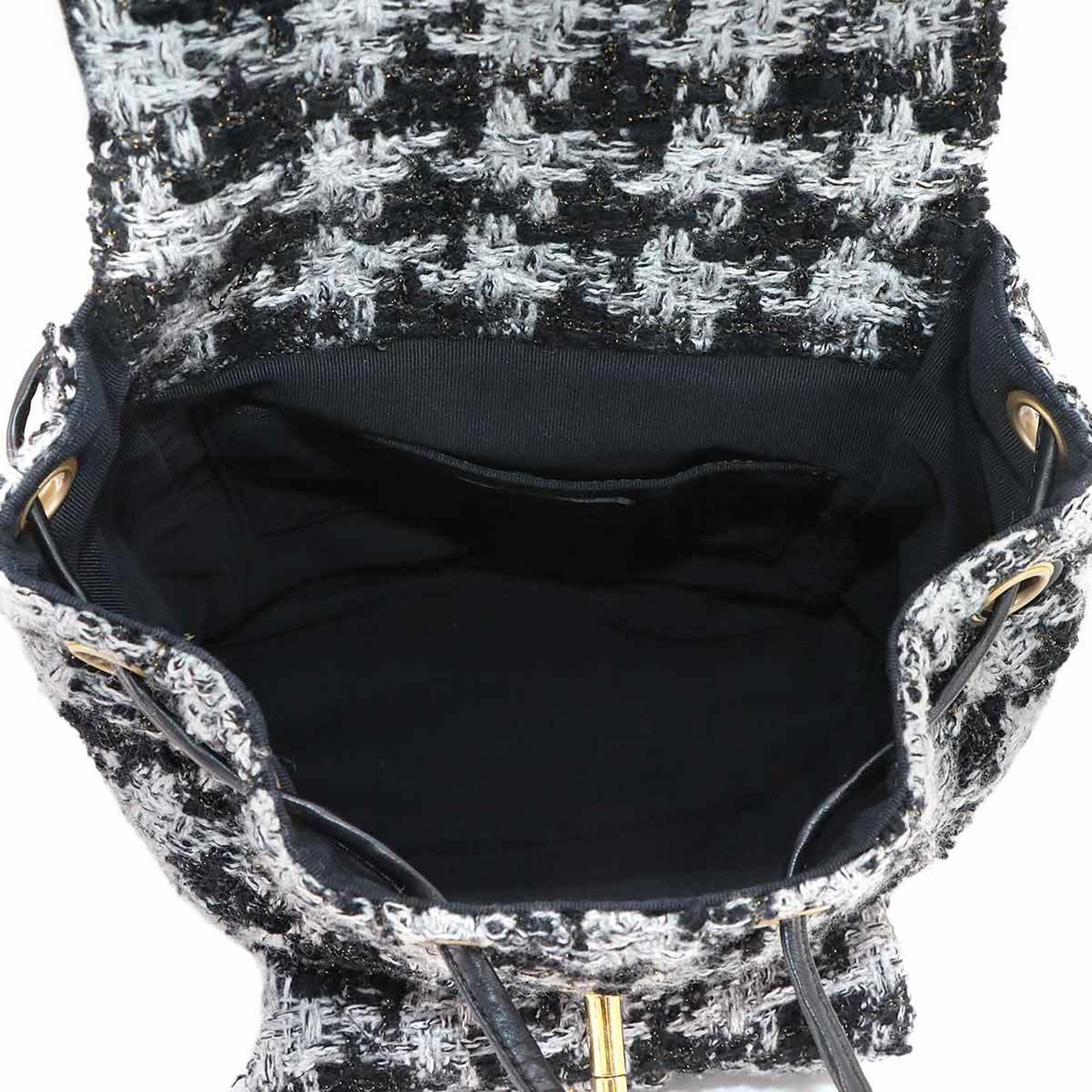 Chanel Black Gray Tweed Leather Backpack (Pre-Owned)