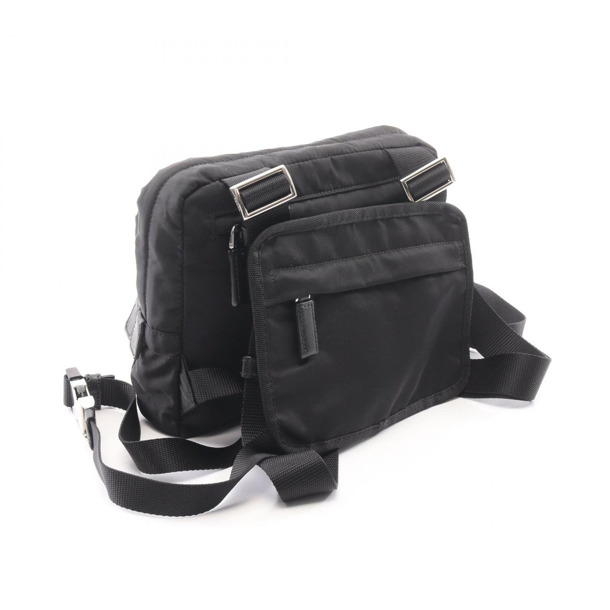 Prada Black Nylon Leather Backpack Handbag (Pre-Owned)