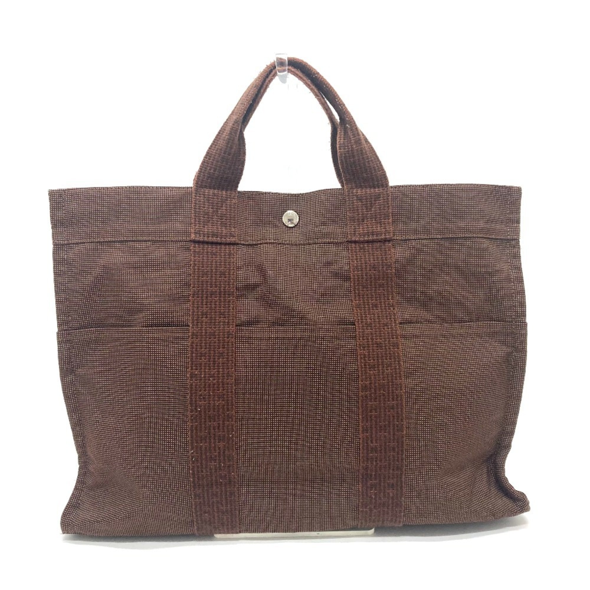 Hermes Brown Canvas Handbag Tote Bag (Pre-Owned)