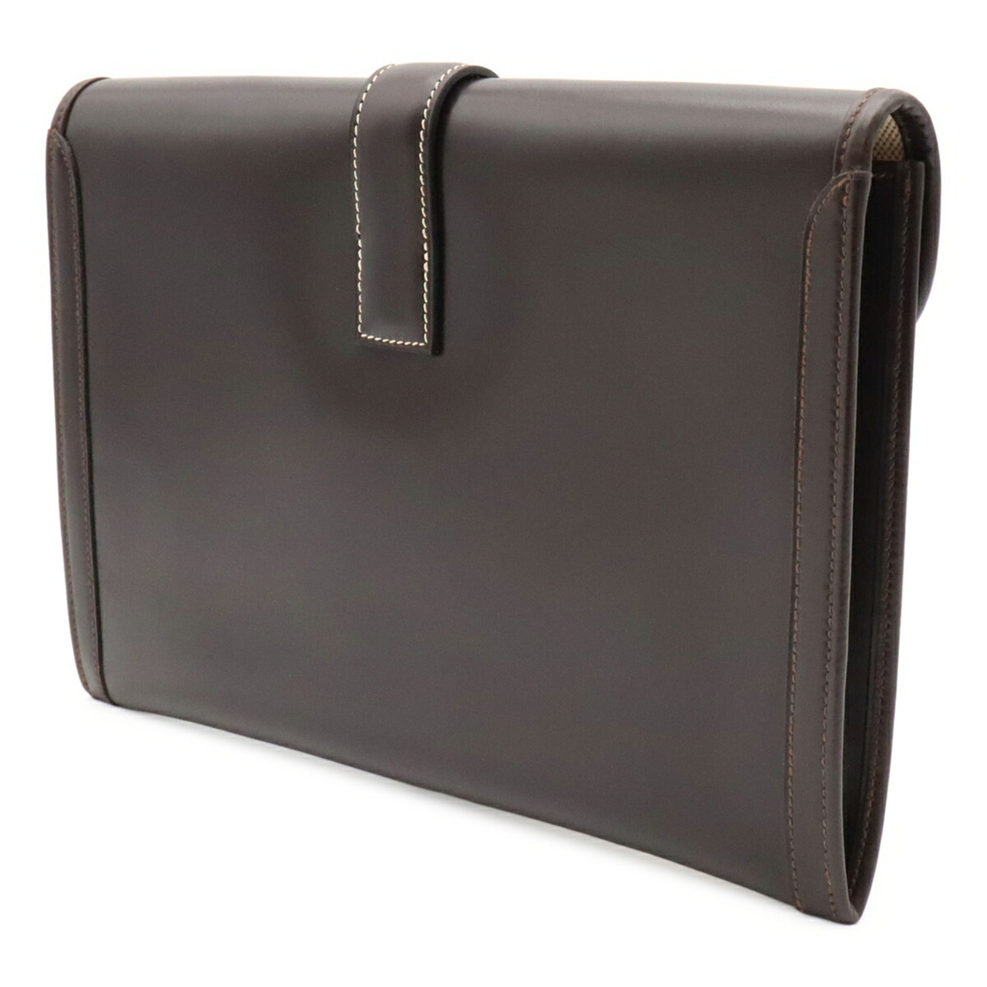 Hermes Jige Dark Brown Leather Clutch Bag Handbag (Pre-Owned)