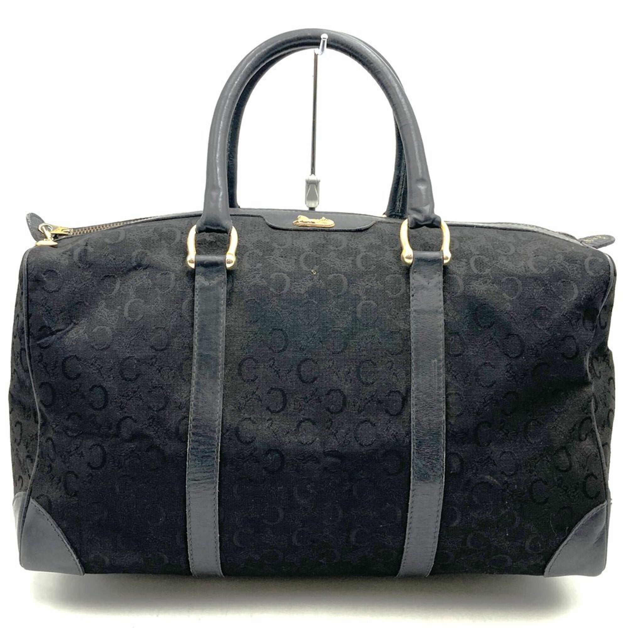 Celine Macadam Black Canvas Leather Boston Bag Handbag (Pre-Owned)