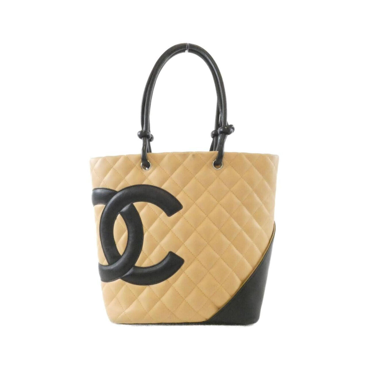 Chanel Ligne Cambon Beige Black Leather Handbag (Pre-Owned)