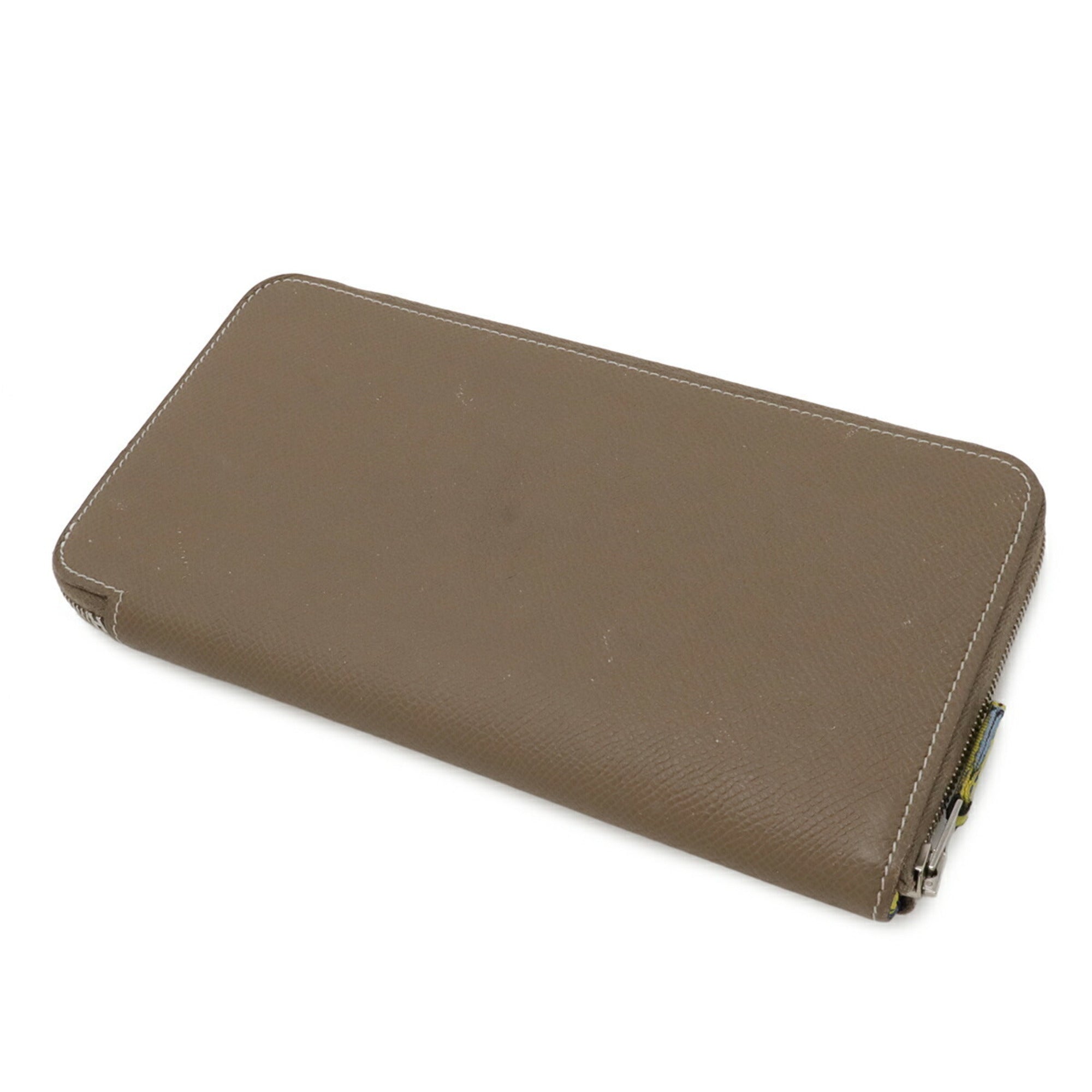 Hermes Etoupe Gray Epsom Leather Silk Long Wallet (Bi-Fold) (Pre-Owned)