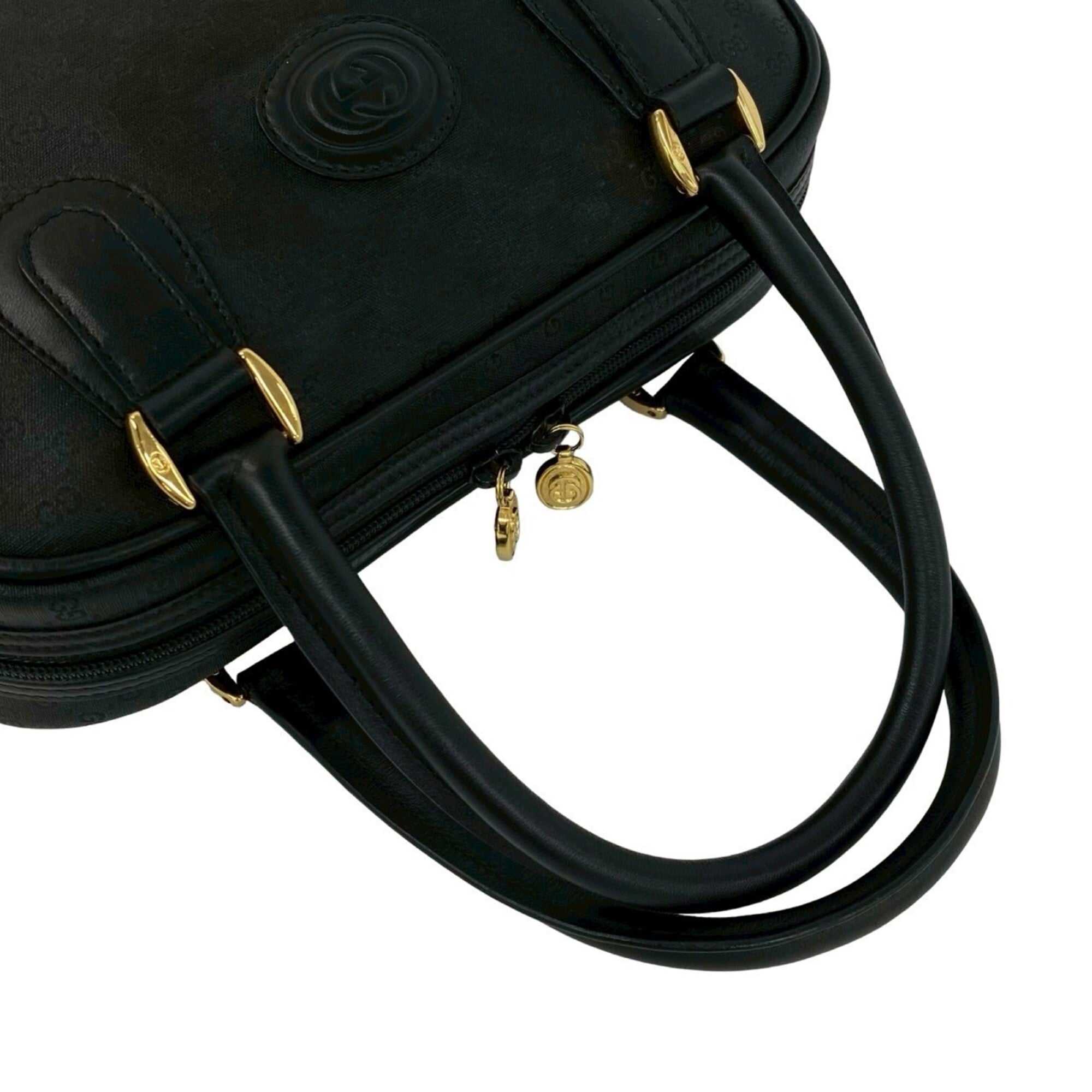Gucci Black Canvas Leather Boston Bag Handbag (Pre-Owned)