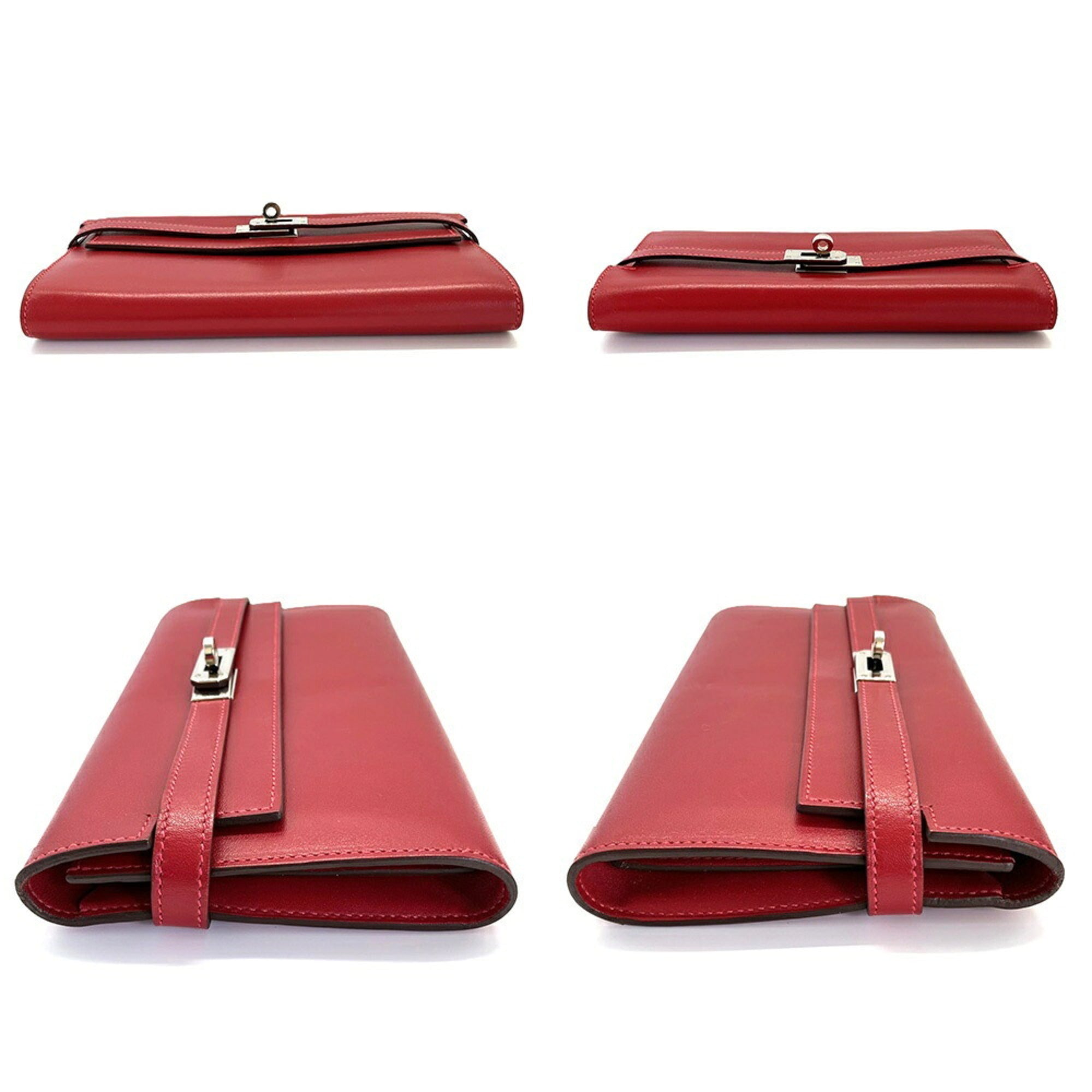 Hermes Red Color Box Calf Leather Long Wallet (Bi-Fold) (Pre-Owned)