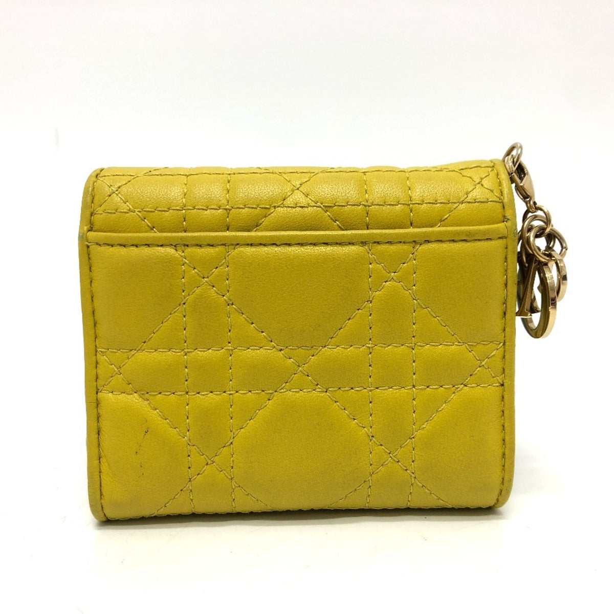 Christian Dior Lady Dior Yellow Leather Wallet (Tri-Fold) (Pre-Owned)