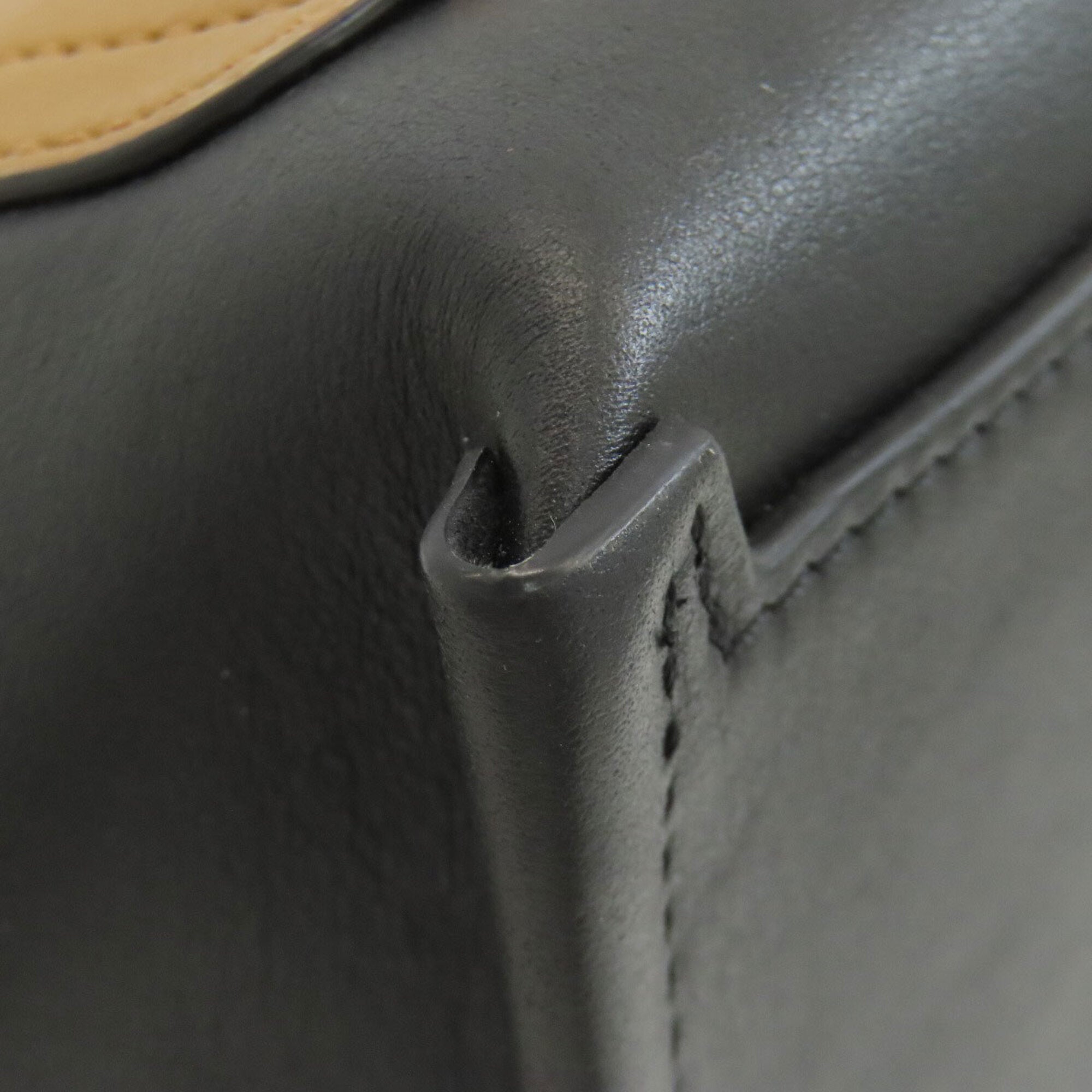 Longchamp Black Brown Green Leather Handbag (Pre-Owned)