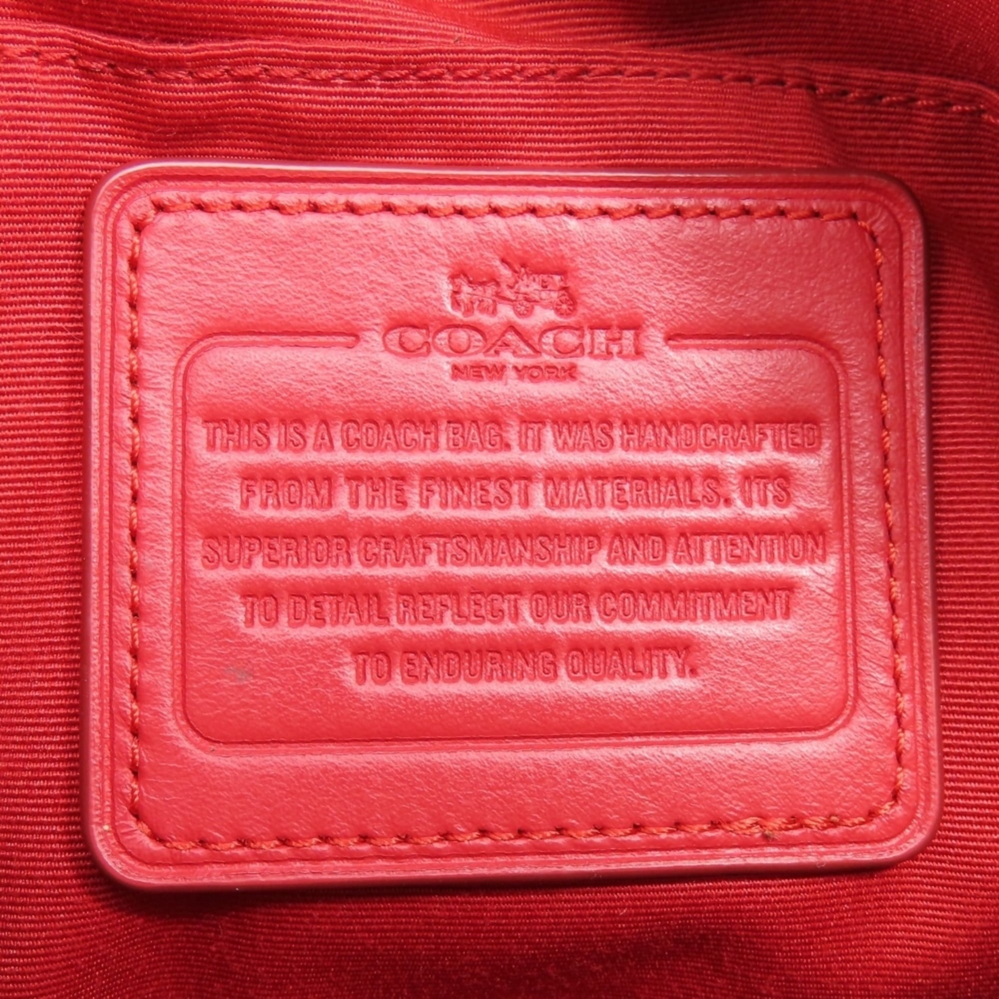 Coach Signature Beige Red Color Canvas Leather Shoulder Bag (Pre-Owned)
