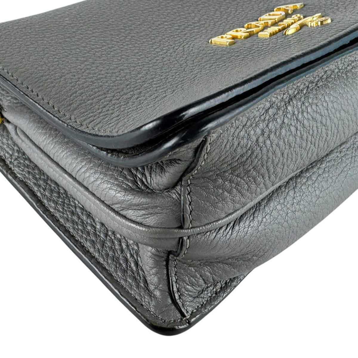 Prada Gray Leather Shoulder Bag (Pre-Owned)