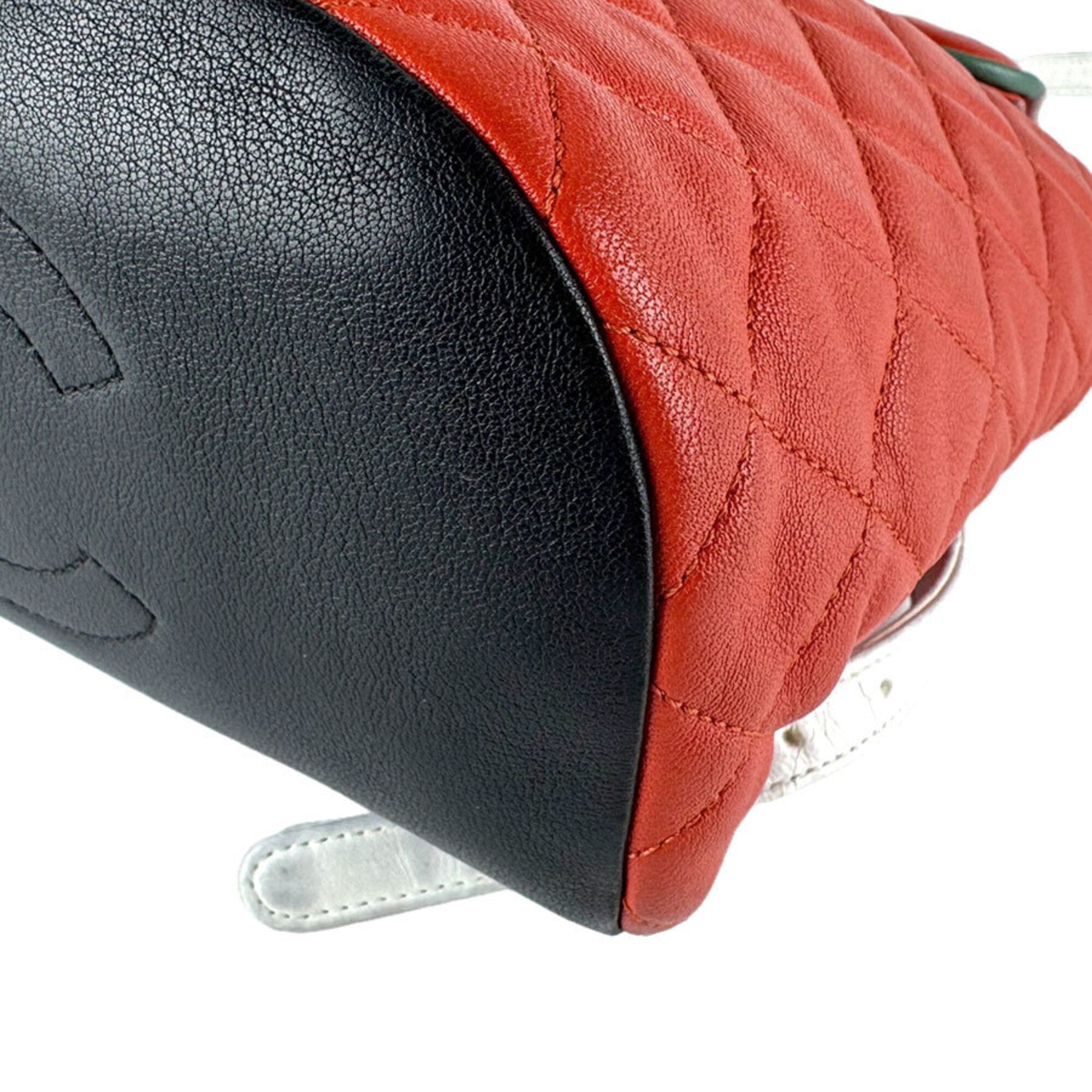 Unspecified Black Navy Orange White Leather Backpack (Pre-Owned)